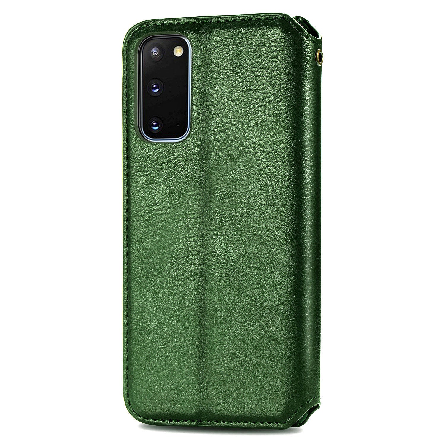 Fashionable Auto-absorbed Rhombus Texture PU Leather Wallet Phone Cover for Samsung Galaxy S20 4G/S20 5G - Green