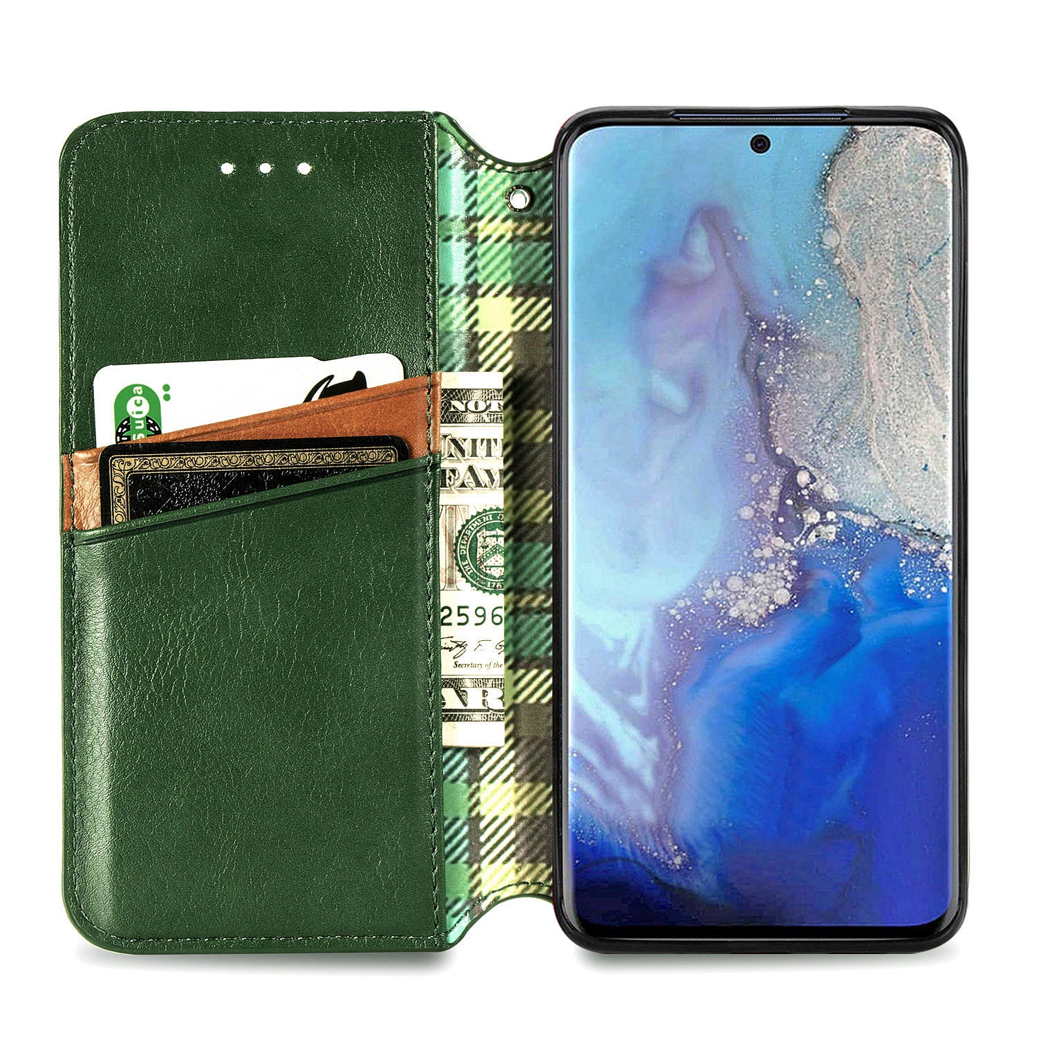 Fashionable Auto-absorbed Rhombus Texture PU Leather Wallet Phone Cover for Samsung Galaxy S20 4G/S20 5G - Green