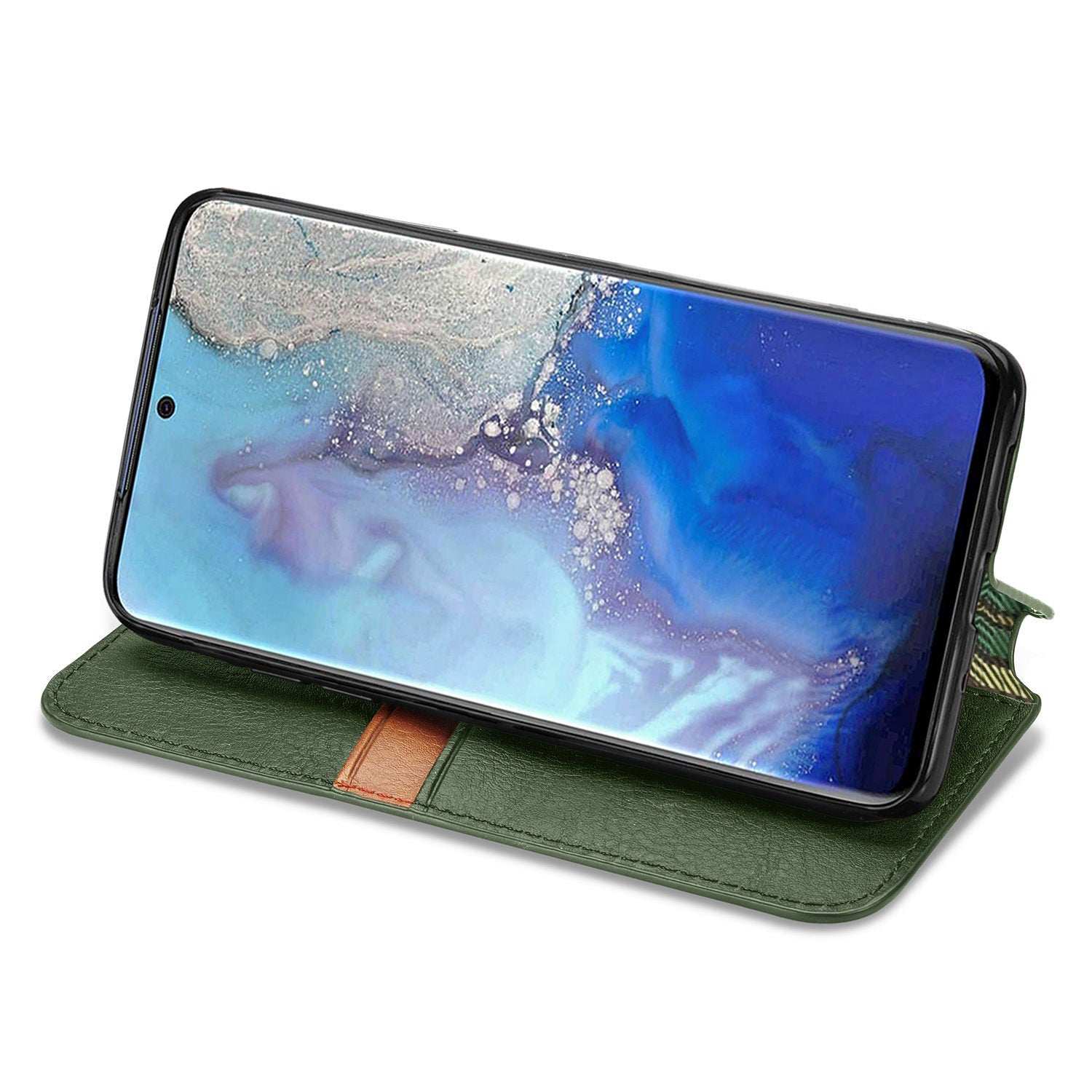 Fashionable Auto-absorbed Rhombus Texture PU Leather Wallet Phone Cover for Samsung Galaxy S20 4G/S20 5G - Green