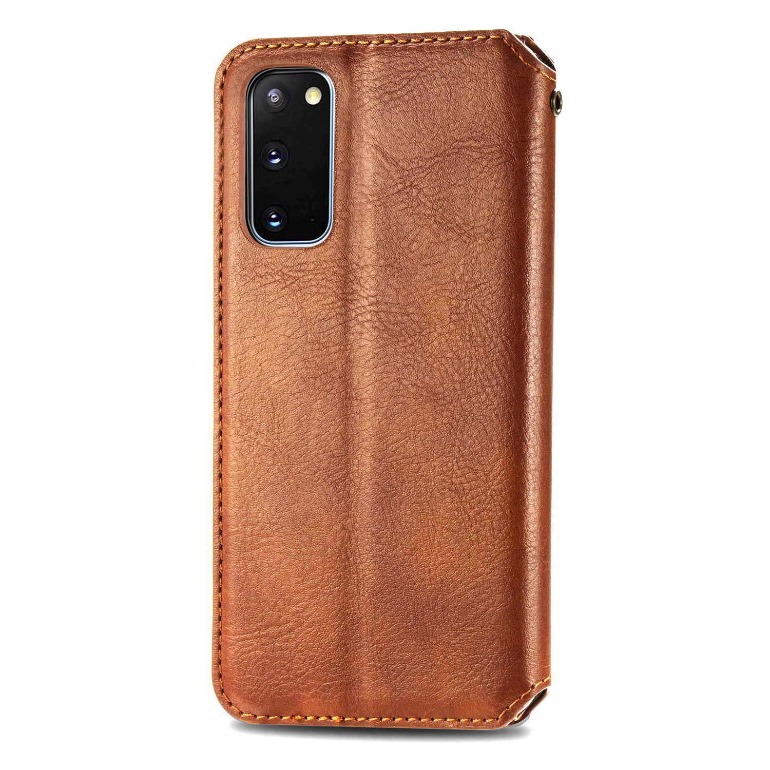 Fashionable Auto-absorbed Rhombus Texture PU Leather Wallet Phone Cover for Samsung Galaxy S20 4G/S20 5G - Light Brown