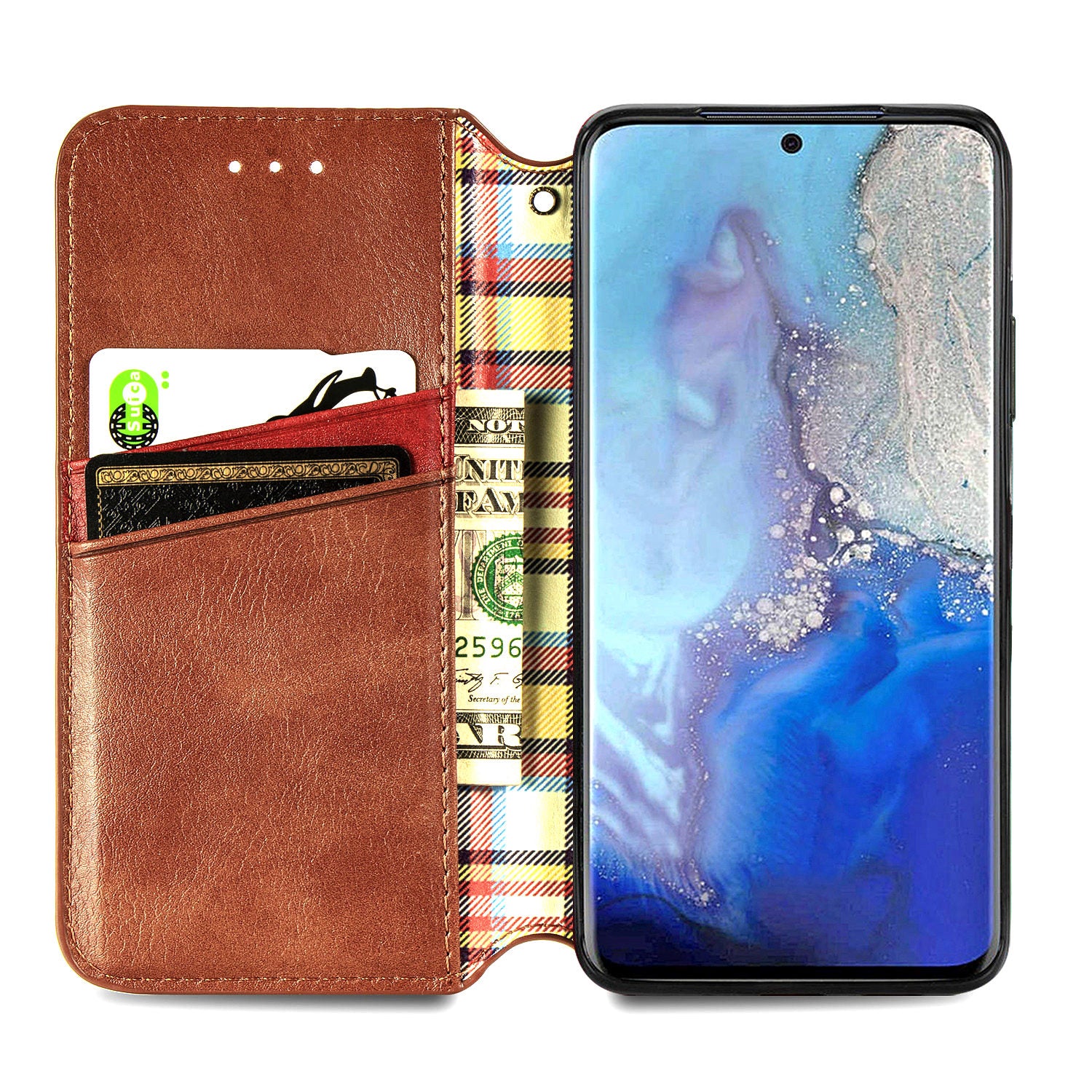 Fashionable Auto-absorbed Rhombus Texture PU Leather Wallet Phone Cover for Samsung Galaxy S20 4G/S20 5G - Light Brown