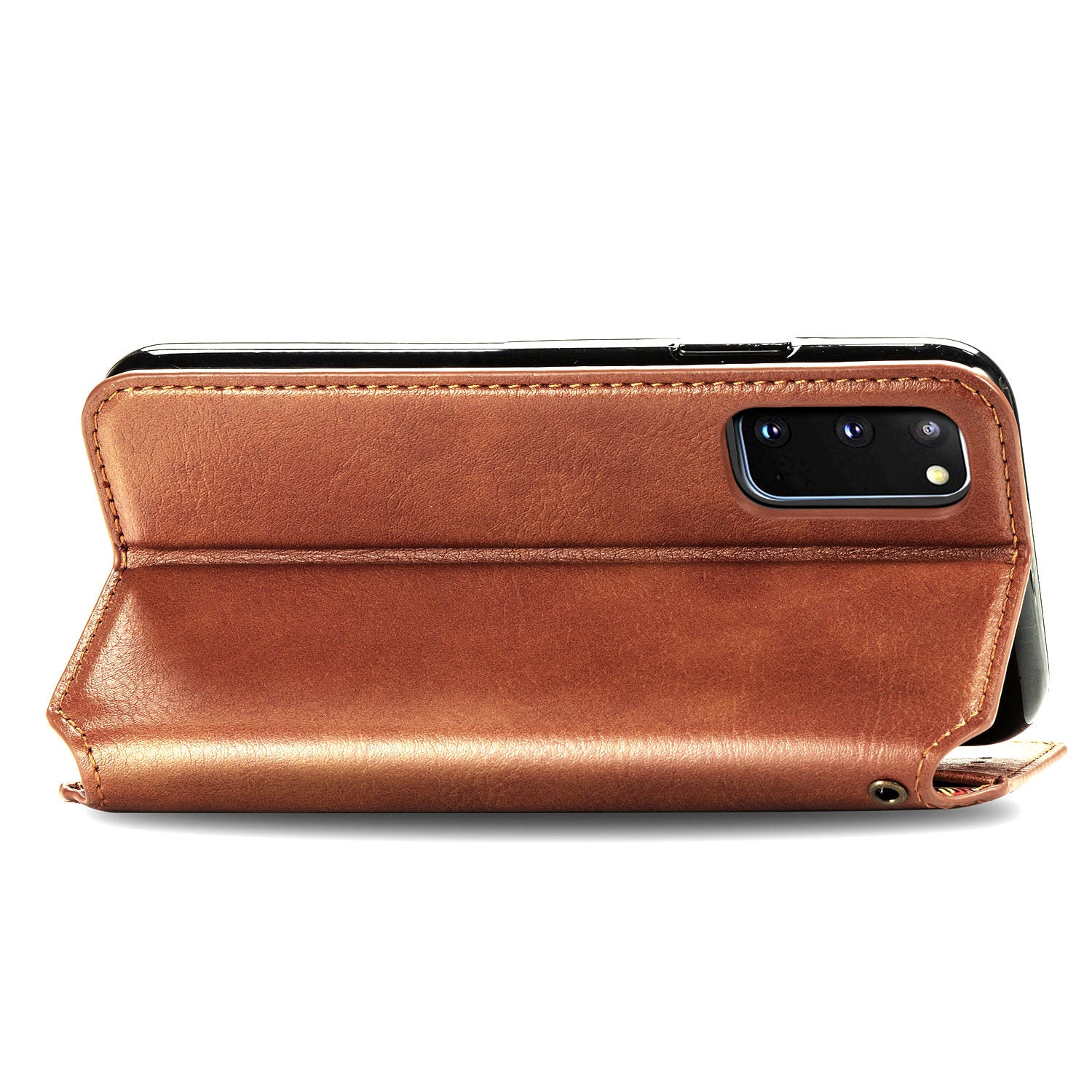 Fashionable Auto-absorbed Rhombus Texture PU Leather Wallet Phone Cover for Samsung Galaxy S20 4G/S20 5G - Light Brown