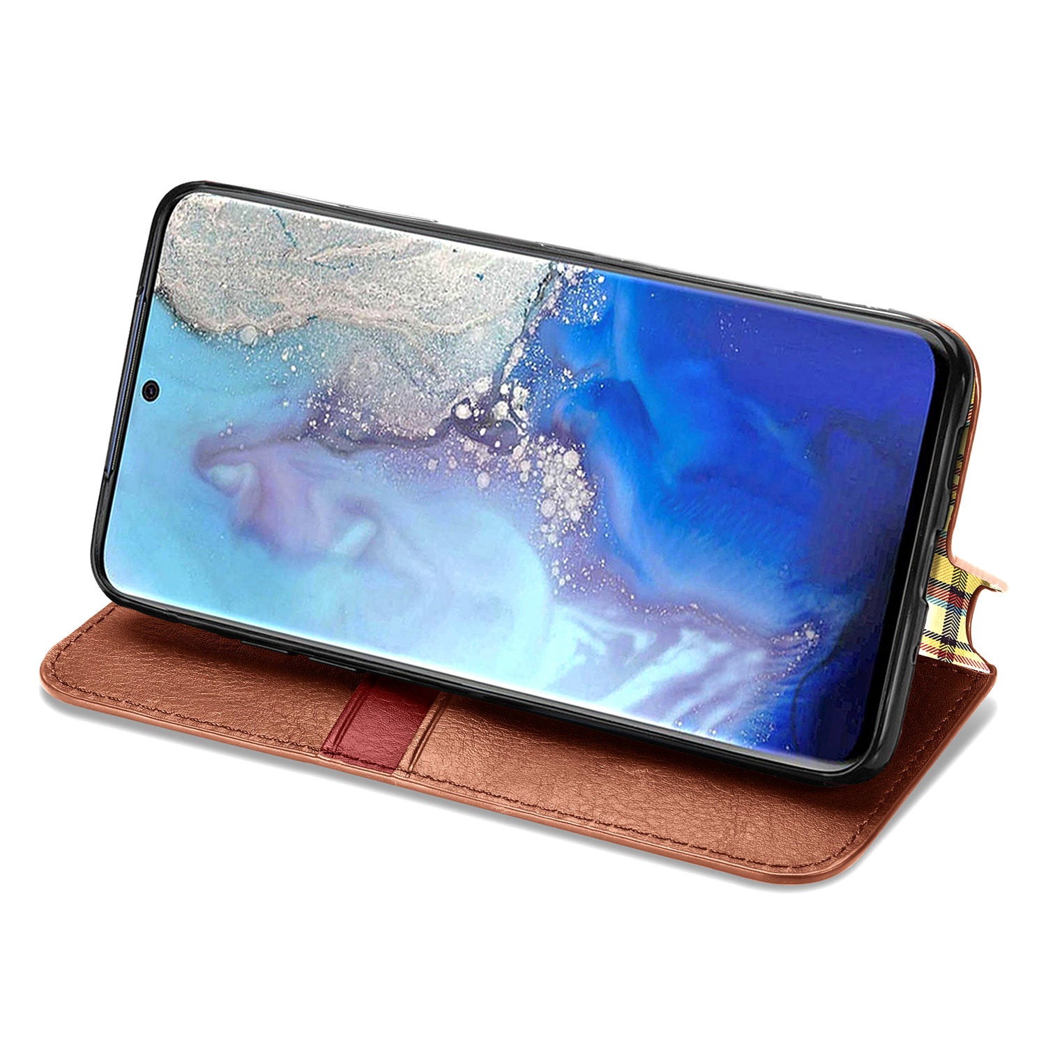 Fashionable Auto-absorbed Rhombus Texture PU Leather Wallet Phone Cover for Samsung Galaxy S20 4G/S20 5G - Light Brown