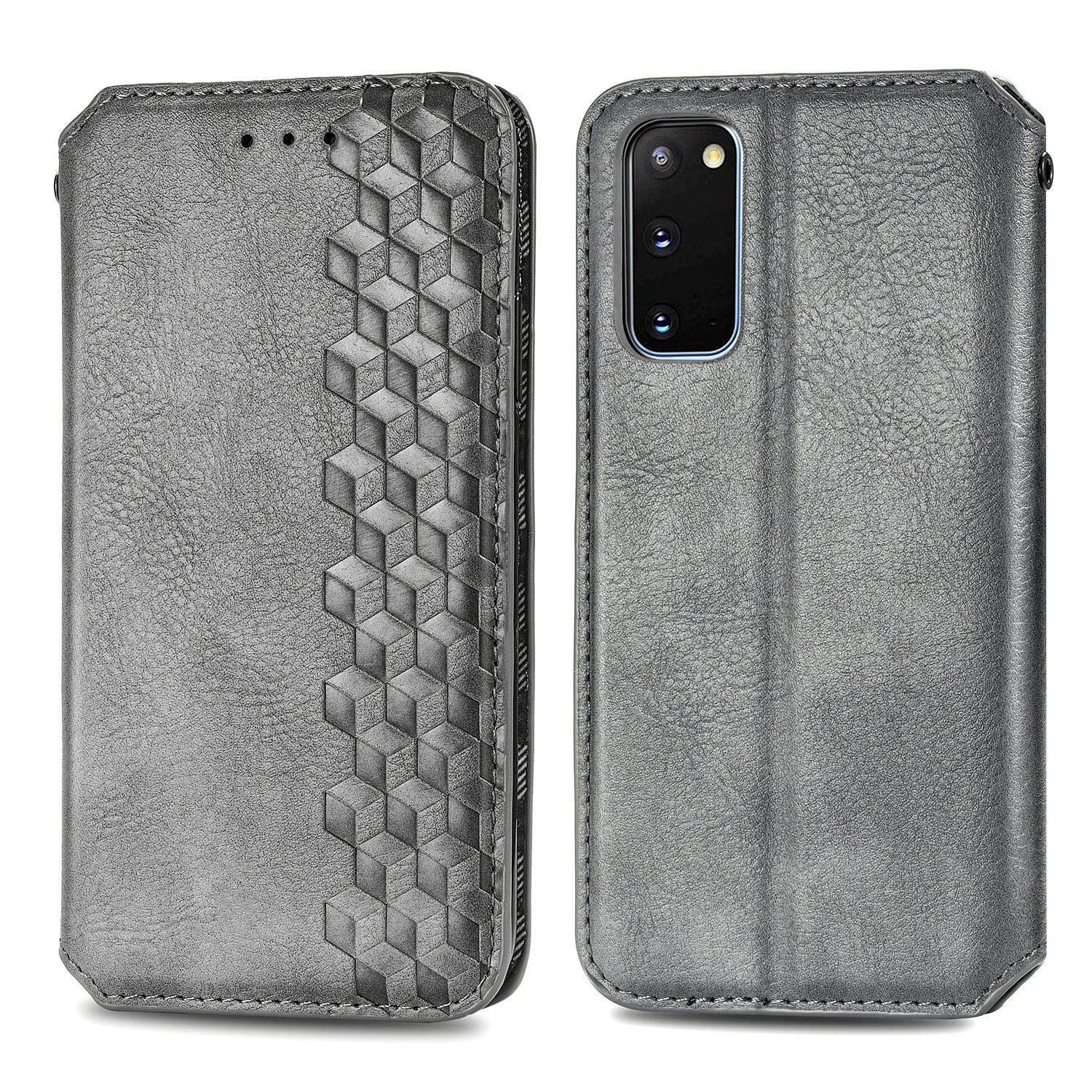 Fashionable Auto-absorbed Rhombus Texture PU Leather Wallet Phone Cover for Samsung Galaxy S20 4G/S20 5G - Grey