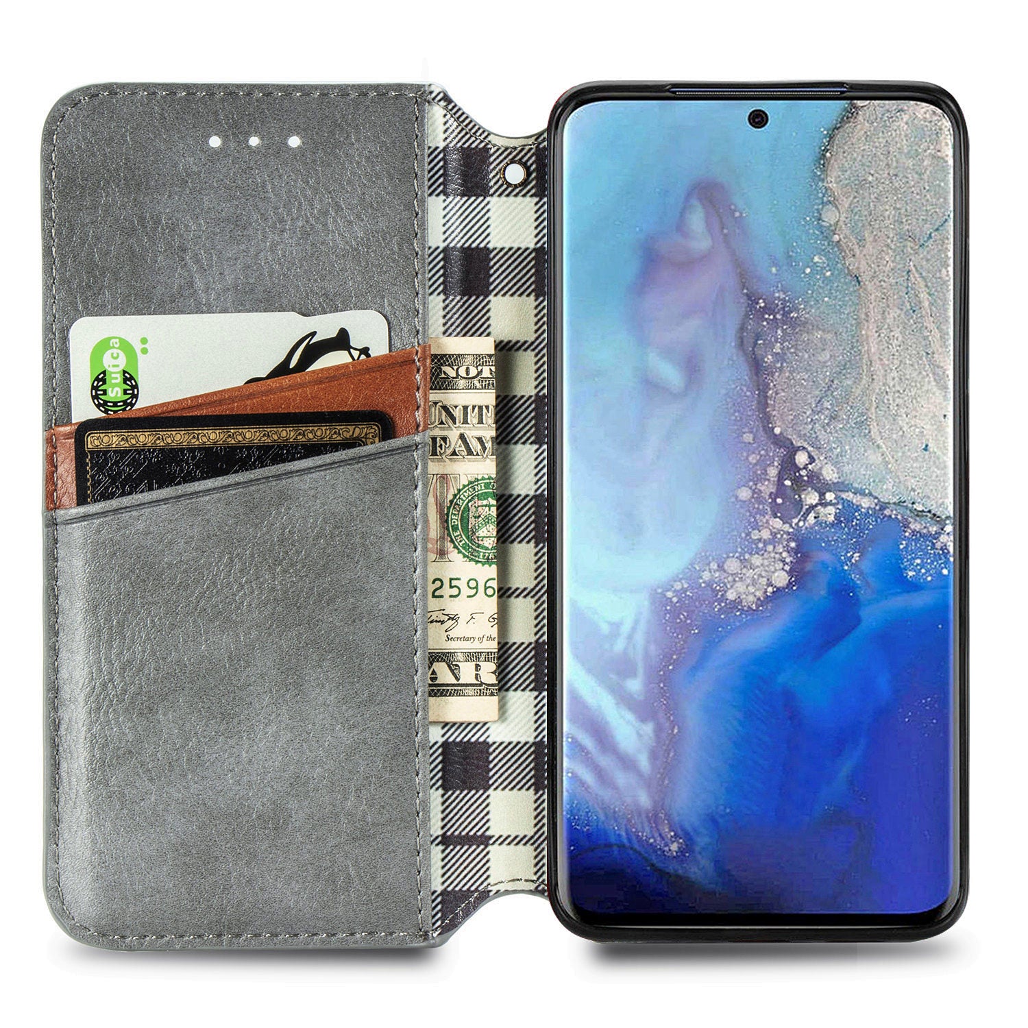 Fashionable Auto-absorbed Rhombus Texture PU Leather Wallet Phone Cover for Samsung Galaxy S20 4G/S20 5G - Grey