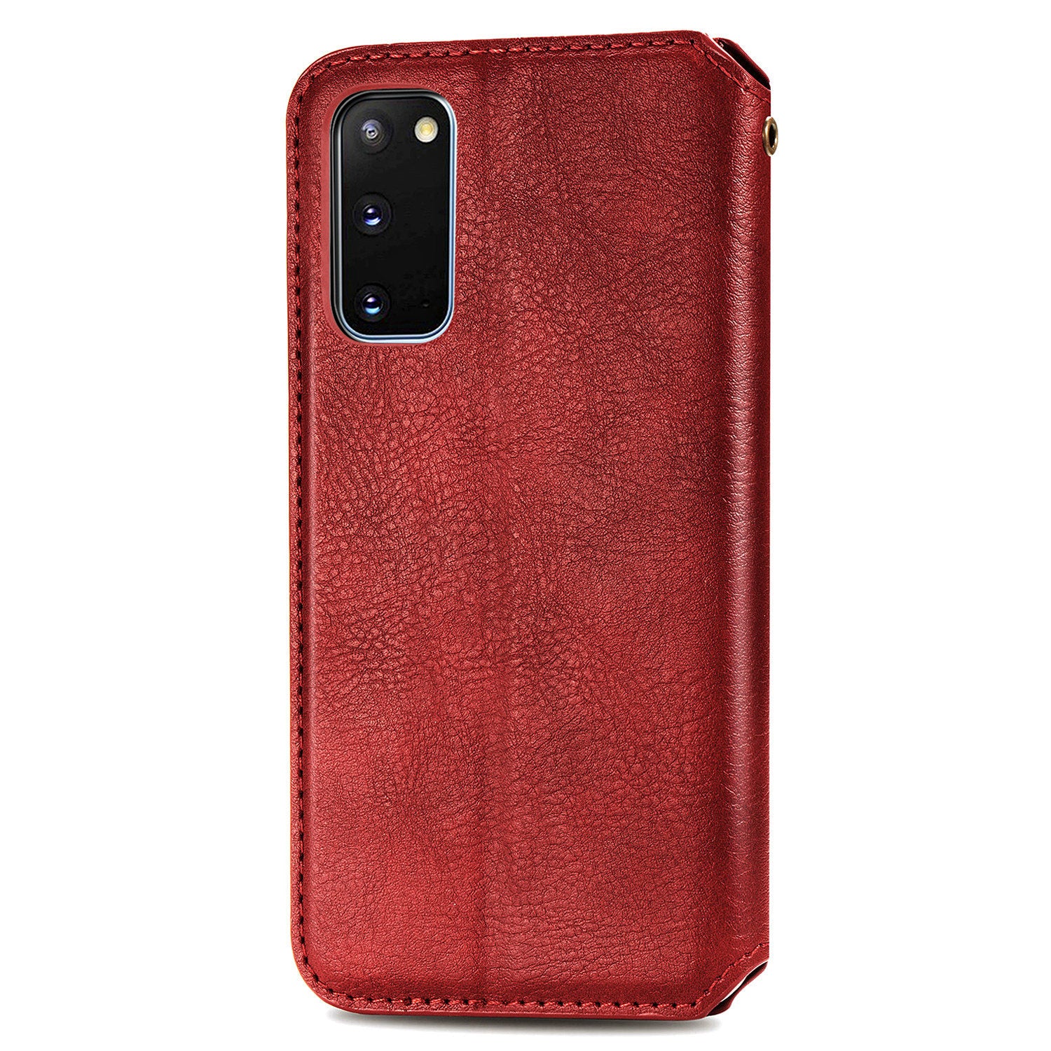 Fashionable Auto-absorbed Rhombus Texture PU Leather Wallet Phone Cover for Samsung Galaxy S20 4G/S20 5G - Red