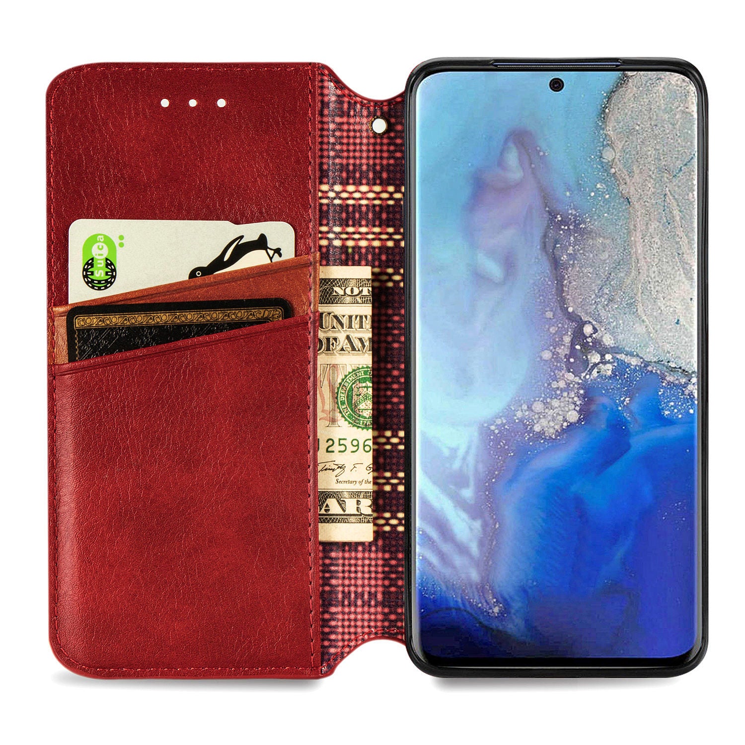 Fashionable Auto-absorbed Rhombus Texture PU Leather Wallet Phone Cover for Samsung Galaxy S20 4G/S20 5G - Red