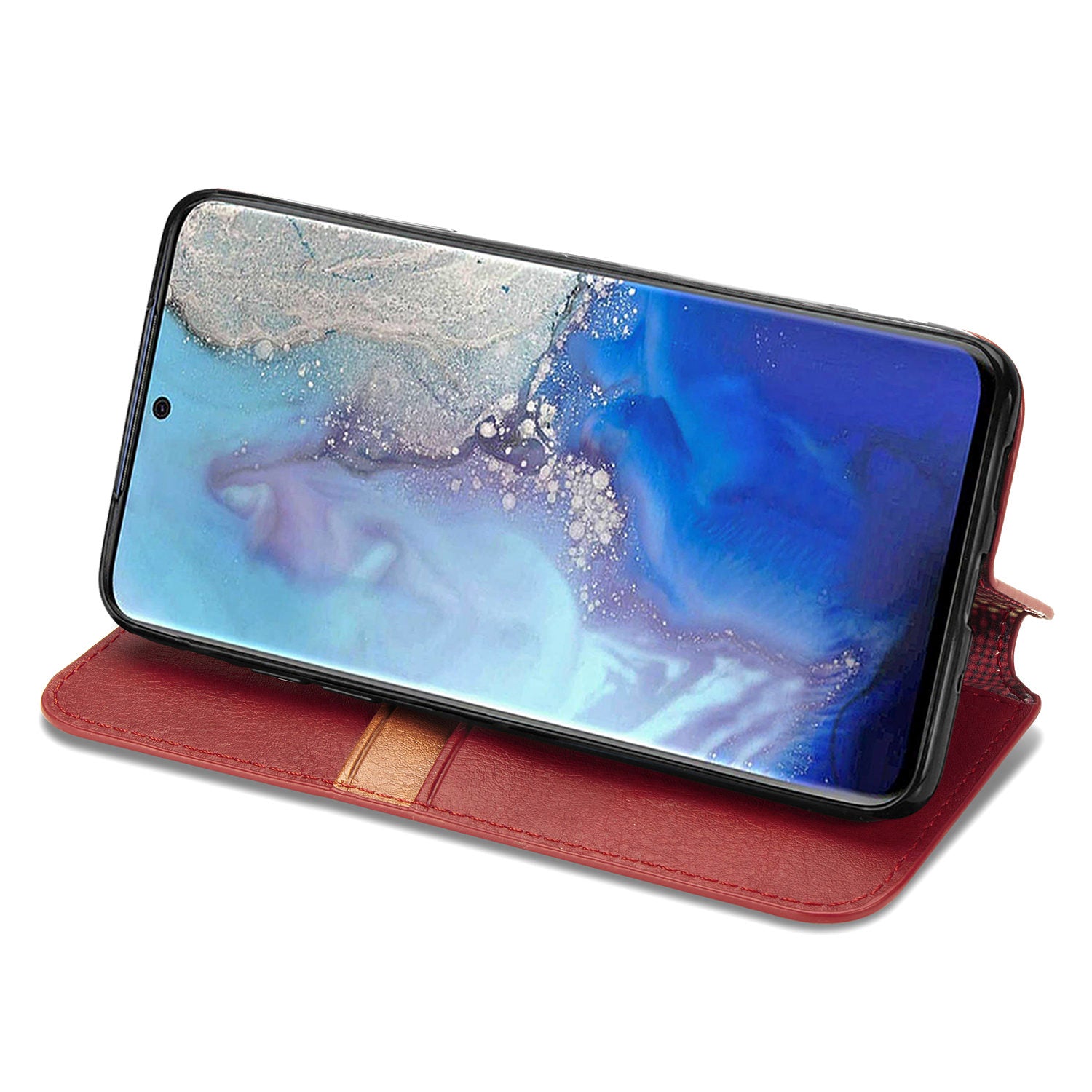 Fashionable Auto-absorbed Rhombus Texture PU Leather Wallet Phone Cover for Samsung Galaxy S20 4G/S20 5G - Red