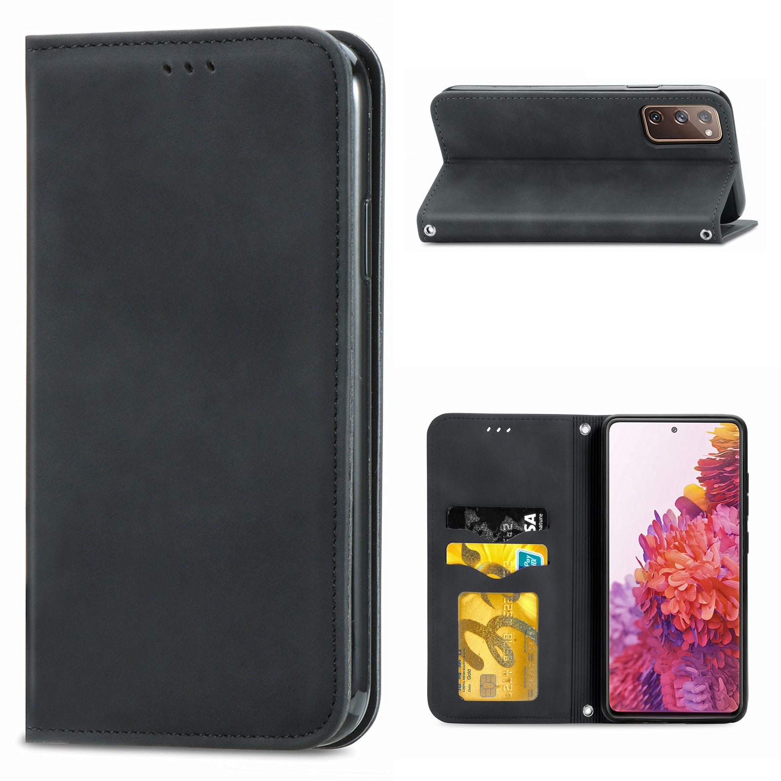 Auto-absorbed Vintage Style Leather Phone Case Cover for Samsung Galaxy S20 FE 4G/FE 5G/S20 Lite/S20 FE 2022  - Black