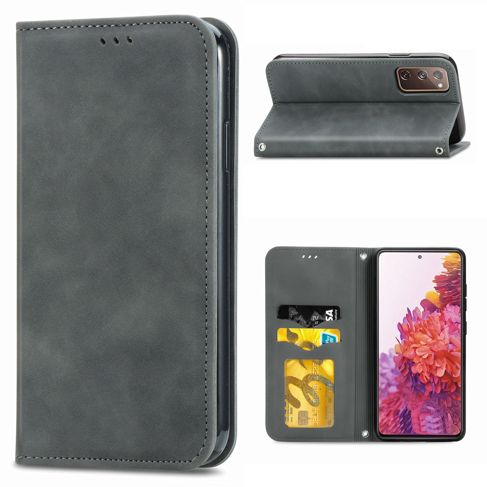 Auto-absorbed Vintage Style Leather Phone Case Cover for Samsung Galaxy S20 FE 4G/FE 5G/S20 Lite/S20 FE 2022  - Grey