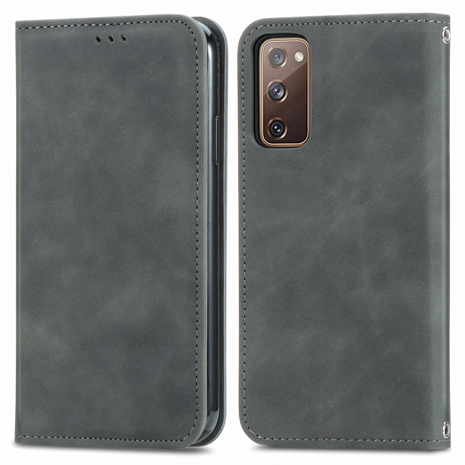 Auto-absorbed Vintage Style Leather Phone Case Cover for Samsung Galaxy S20 FE 4G/FE 5G/S20 Lite/S20 FE 2022  - Grey