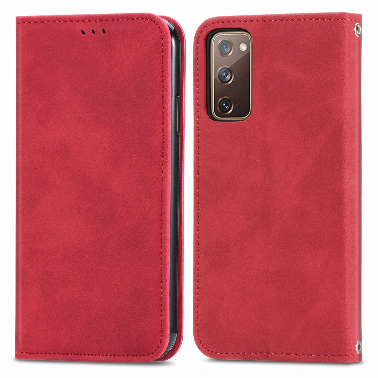 Auto-absorbed Vintage Style Leather Phone Case Cover for Samsung Galaxy S20 FE 4G/FE 5G/S20 Lite/S20 FE 2022  - Red