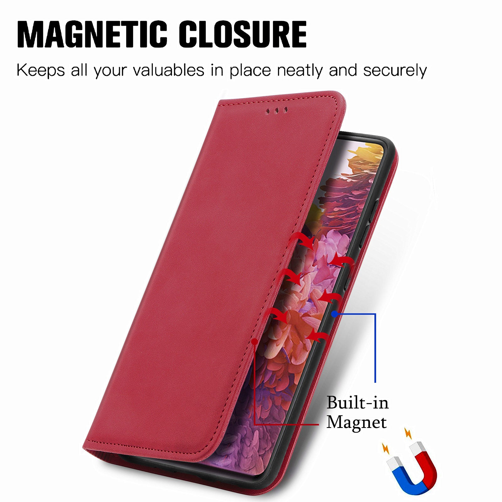 Auto-absorbed Vintage Style Leather Phone Case Cover for Samsung Galaxy S20 FE 4G/FE 5G/S20 Lite/S20 FE 2022  - Red