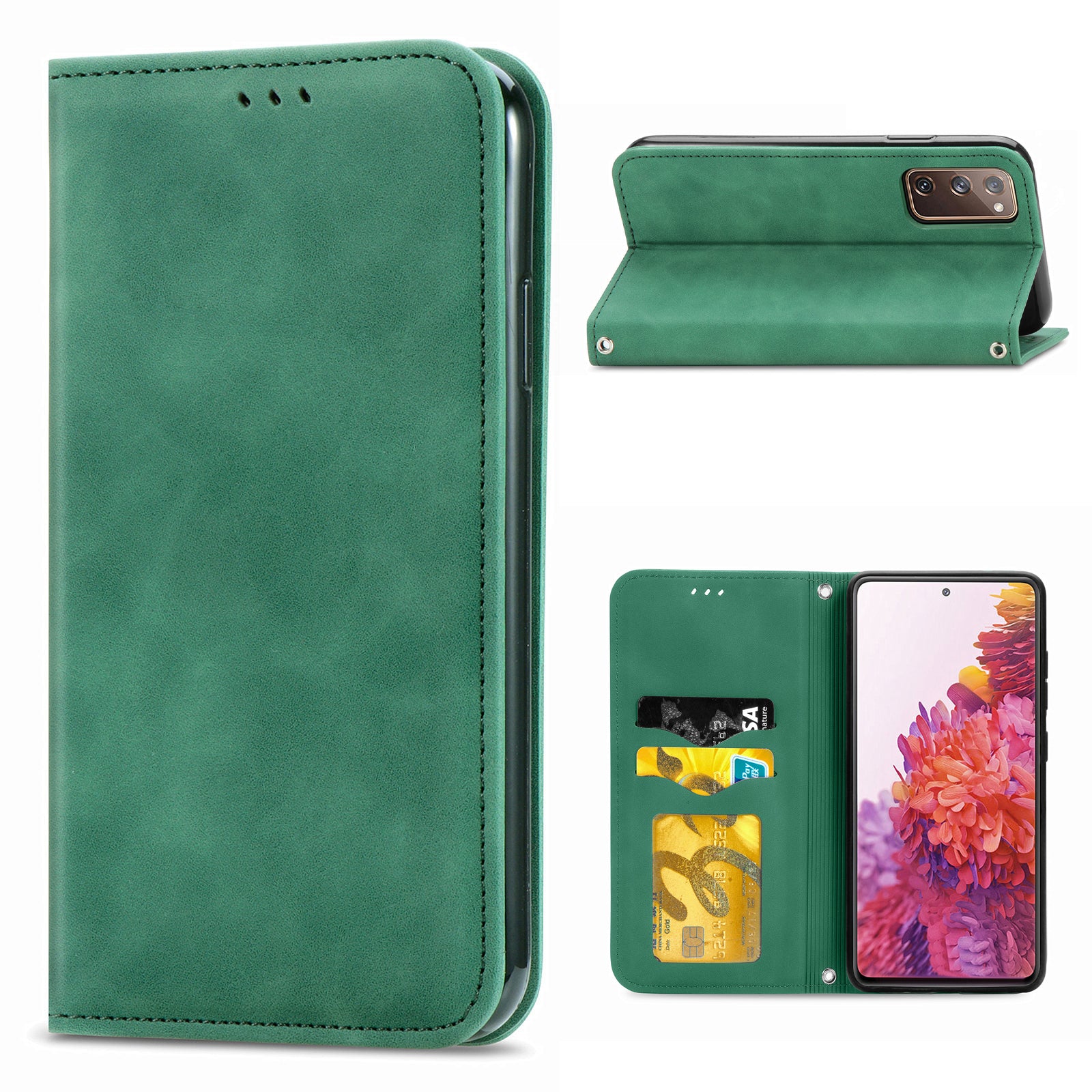 Auto-absorbed Vintage Style Leather Phone Case Cover for Samsung Galaxy S20 FE 4G/FE 5G/S20 Lite/S20 FE 2022  - Green