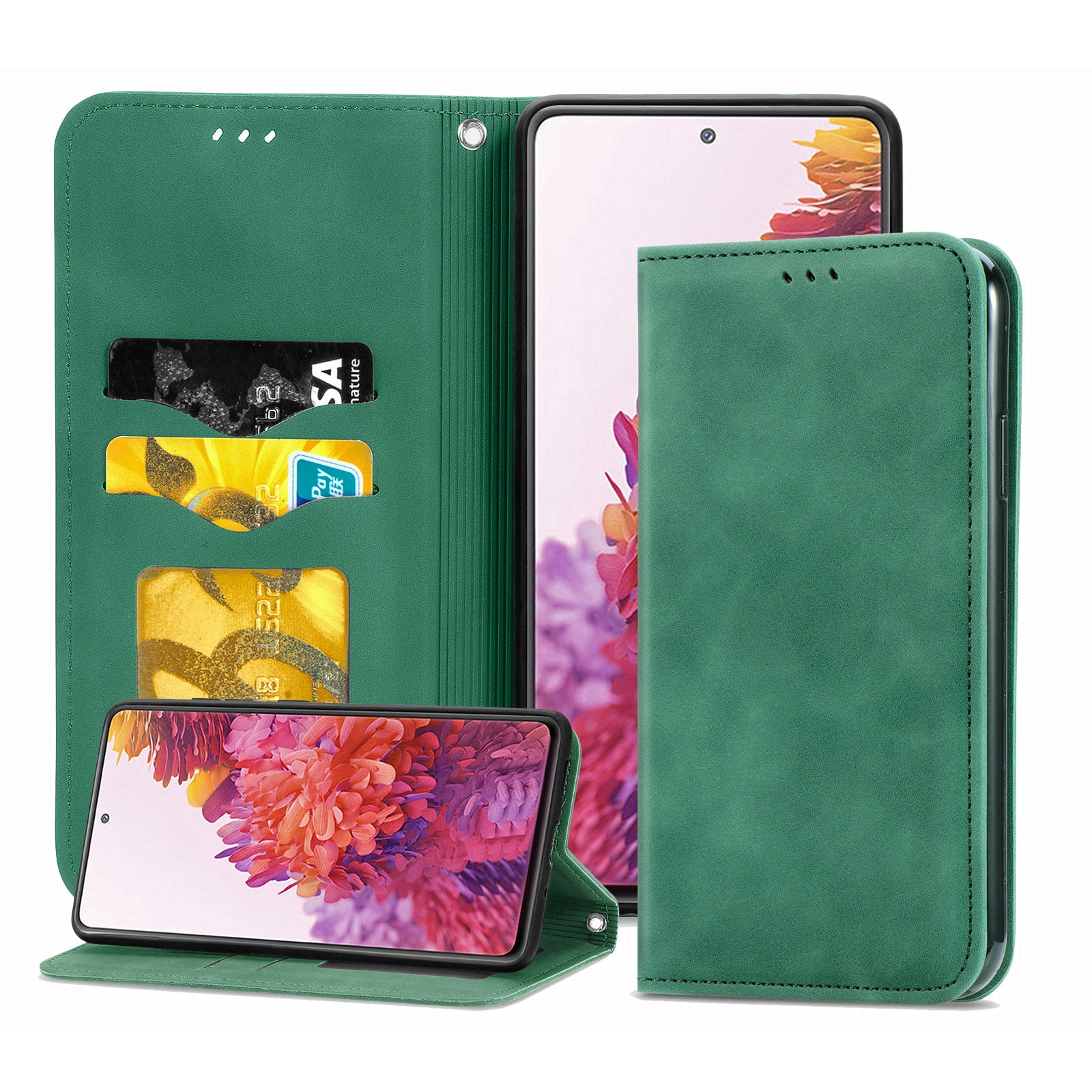 Auto-absorbed Vintage Style Leather Phone Case Cover for Samsung Galaxy S20 FE 4G/FE 5G/S20 Lite/S20 FE 2022  - Green