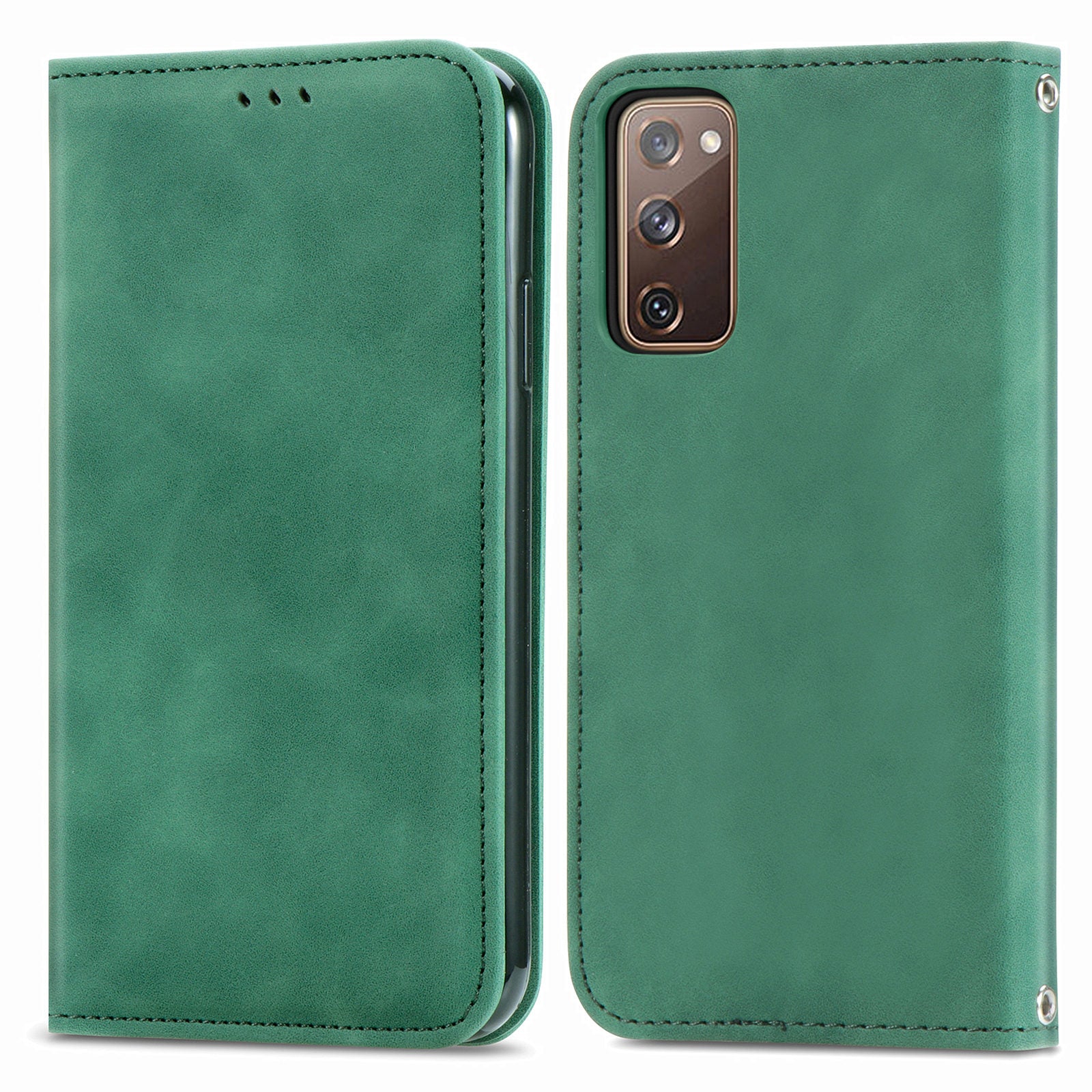 Auto-absorbed Vintage Style Leather Phone Case Cover for Samsung Galaxy S20 FE 4G/FE 5G/S20 Lite/S20 FE 2022  - Green