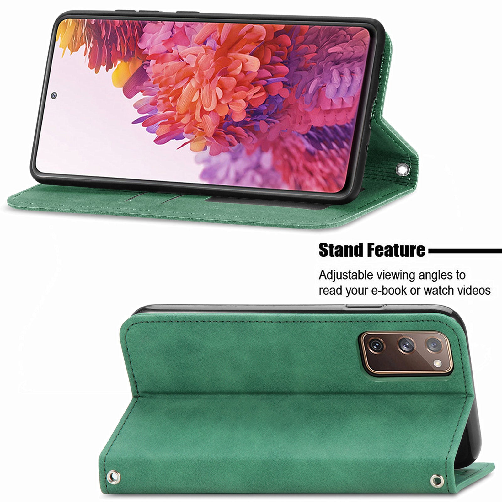 Auto-absorbed Vintage Style Leather Phone Case Cover for Samsung Galaxy S20 FE 4G/FE 5G/S20 Lite/S20 FE 2022  - Green