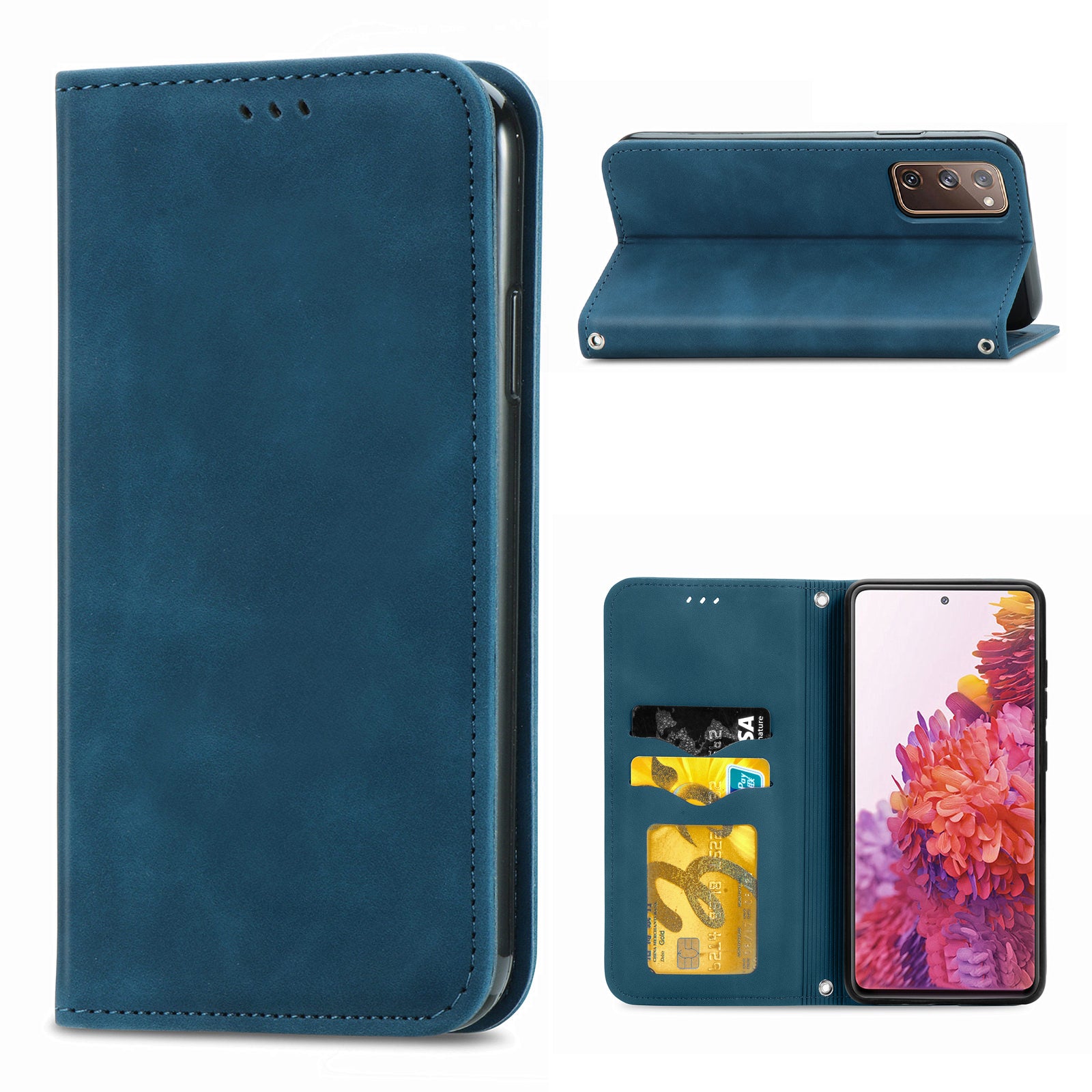 Auto-absorbed Vintage Style Leather Phone Case Cover for Samsung Galaxy S20 FE 4G/FE 5G/S20 Lite/S20 FE 2022  - Blue