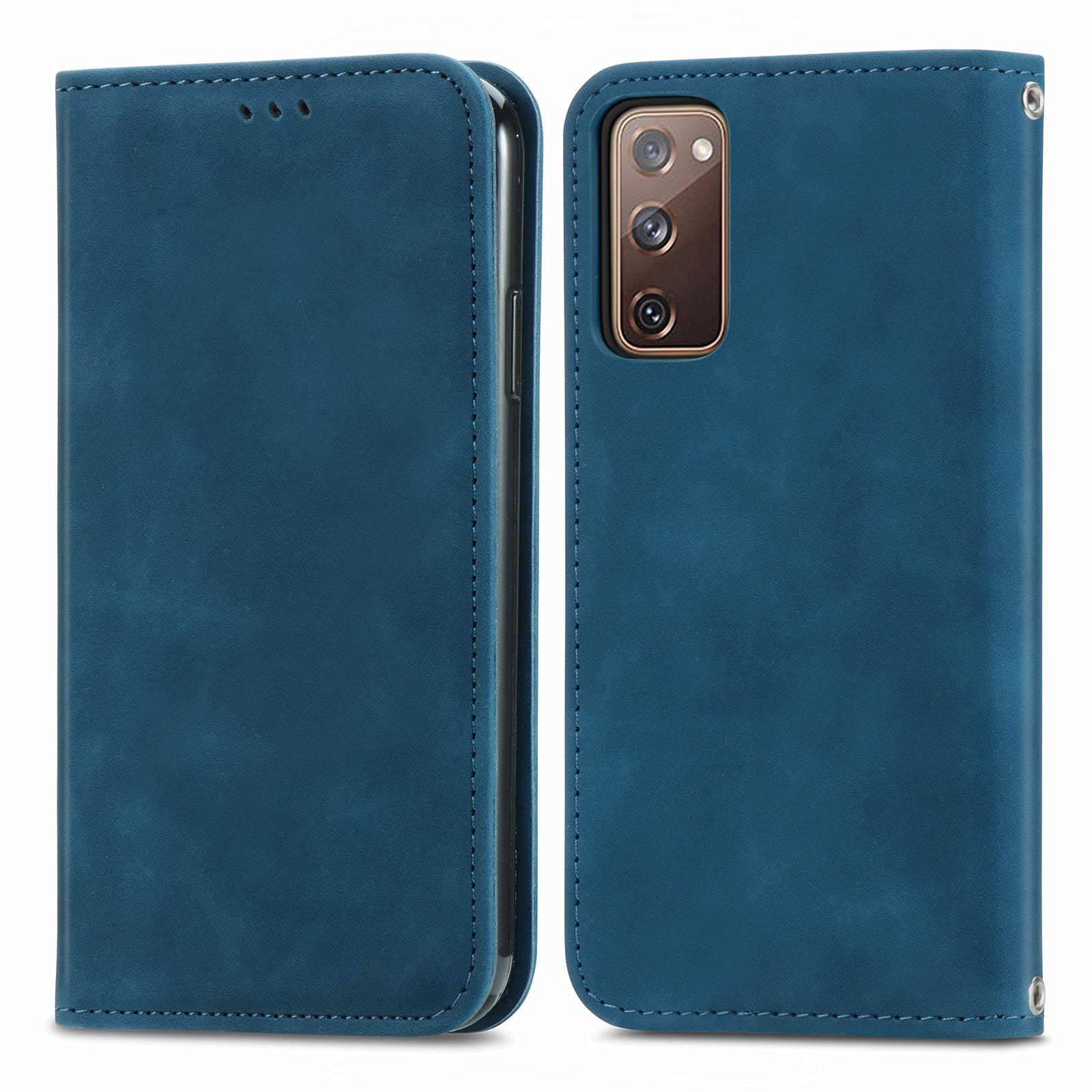 Auto-absorbed Vintage Style Leather Phone Case Cover for Samsung Galaxy S20 FE 4G/FE 5G/S20 Lite/S20 FE 2022  - Blue