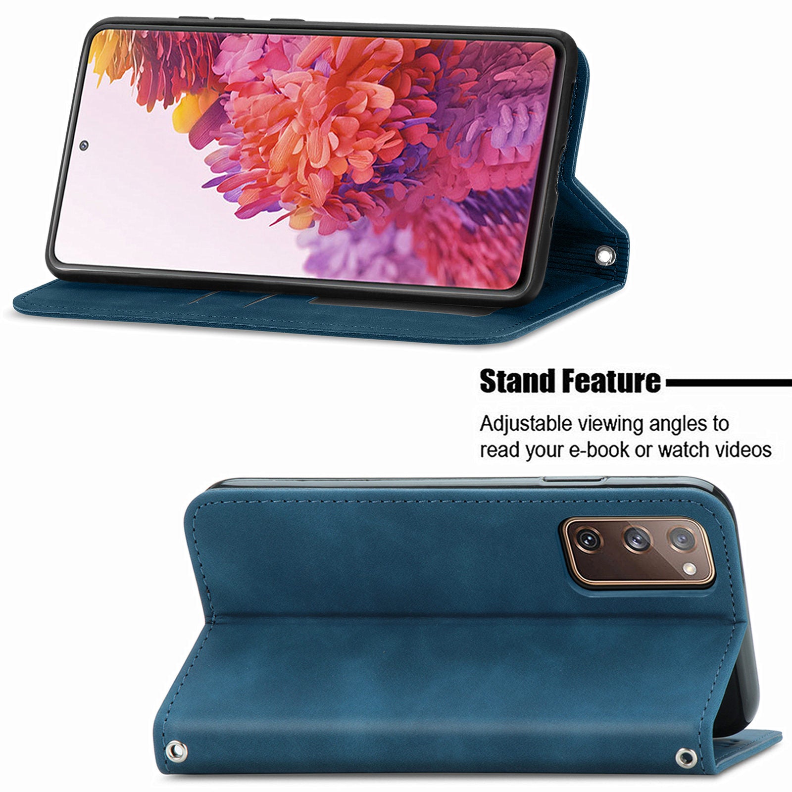 Auto-absorbed Vintage Style Leather Phone Case Cover for Samsung Galaxy S20 FE 4G/FE 5G/S20 Lite/S20 FE 2022  - Blue