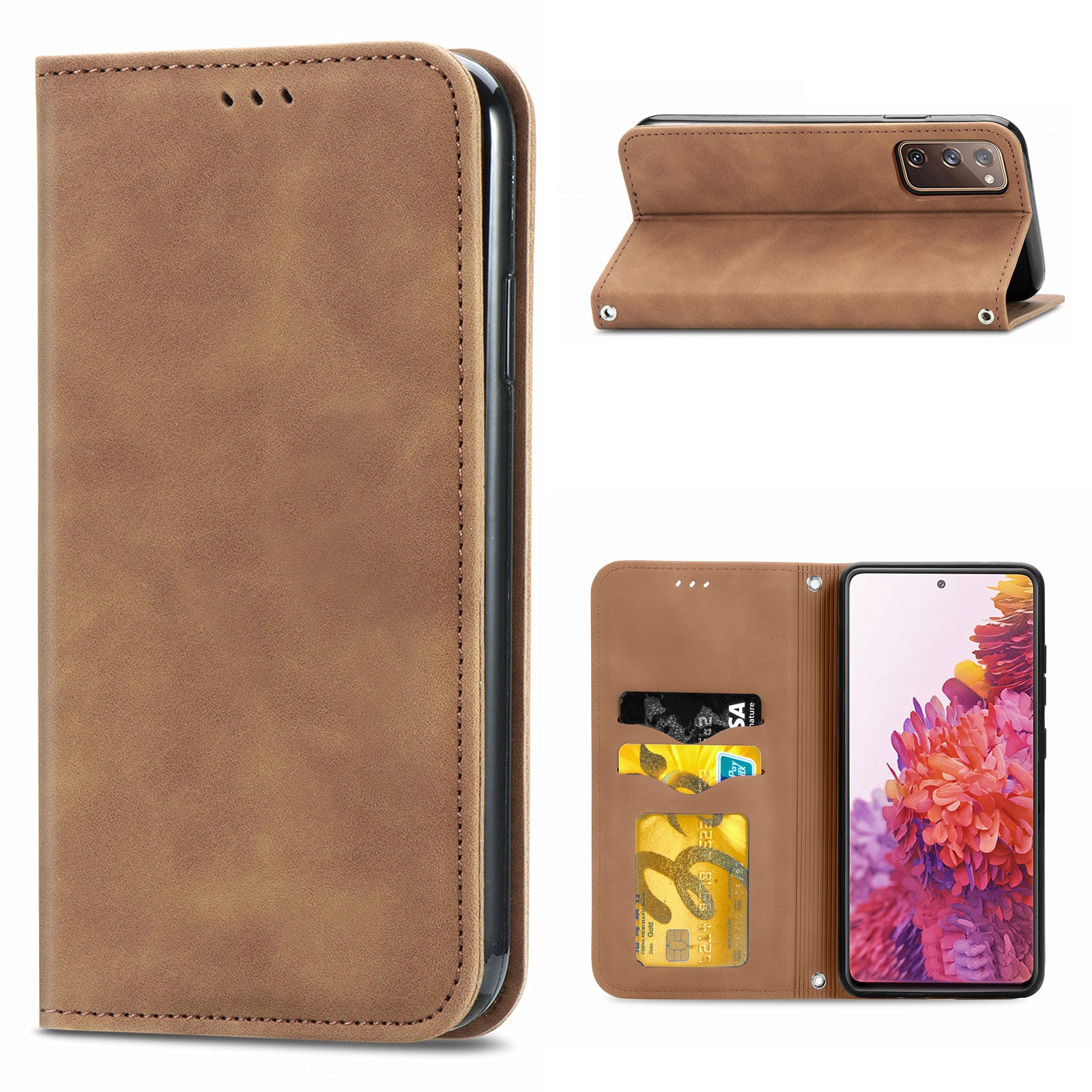 Auto-absorbed Vintage Style Leather Phone Case Cover for Samsung Galaxy S20 FE 4G/FE 5G/S20 Lite/S20 FE 2022  - Brown