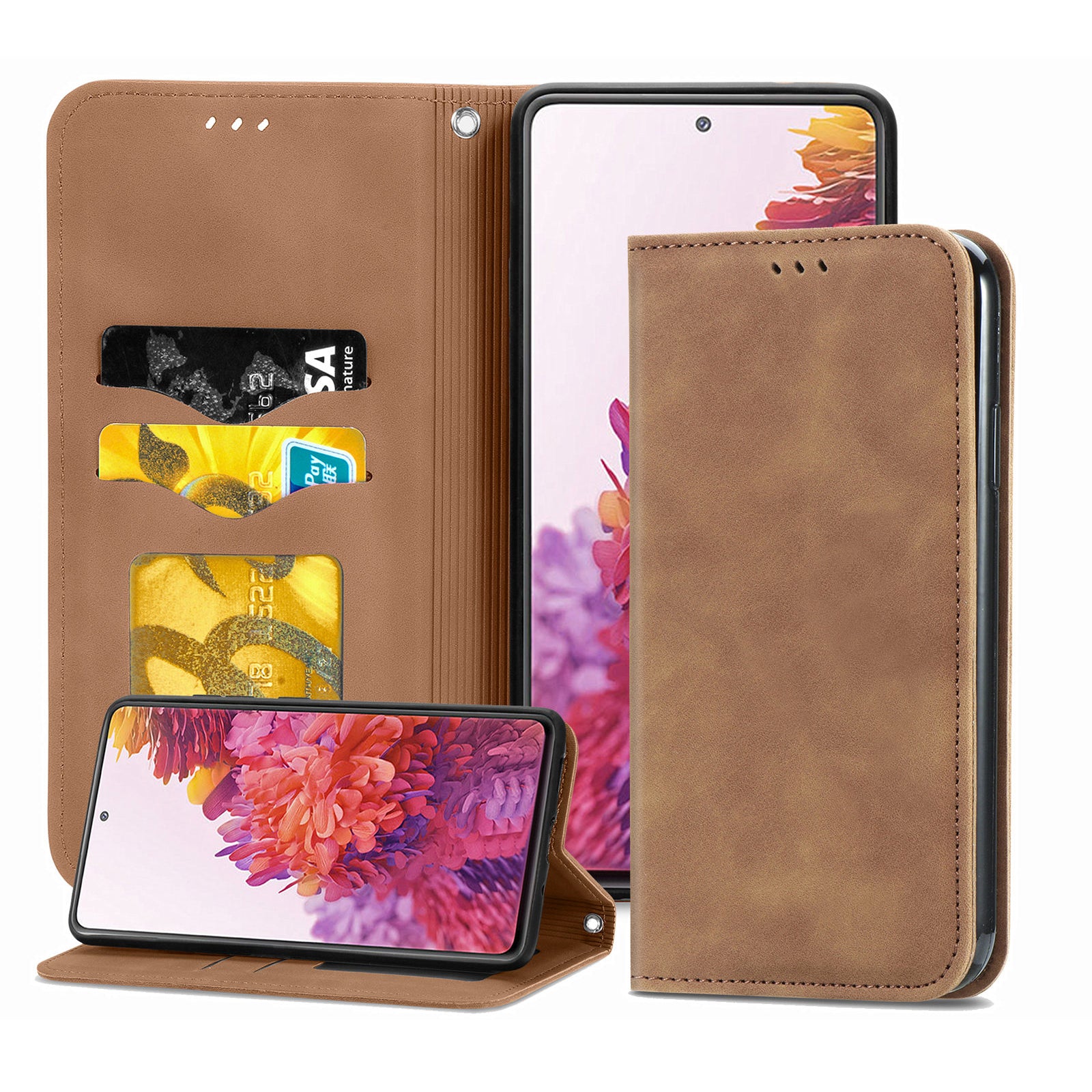 Auto-absorbed Vintage Style Leather Phone Case Cover for Samsung Galaxy S20 FE 4G/FE 5G/S20 Lite/S20 FE 2022  - Brown