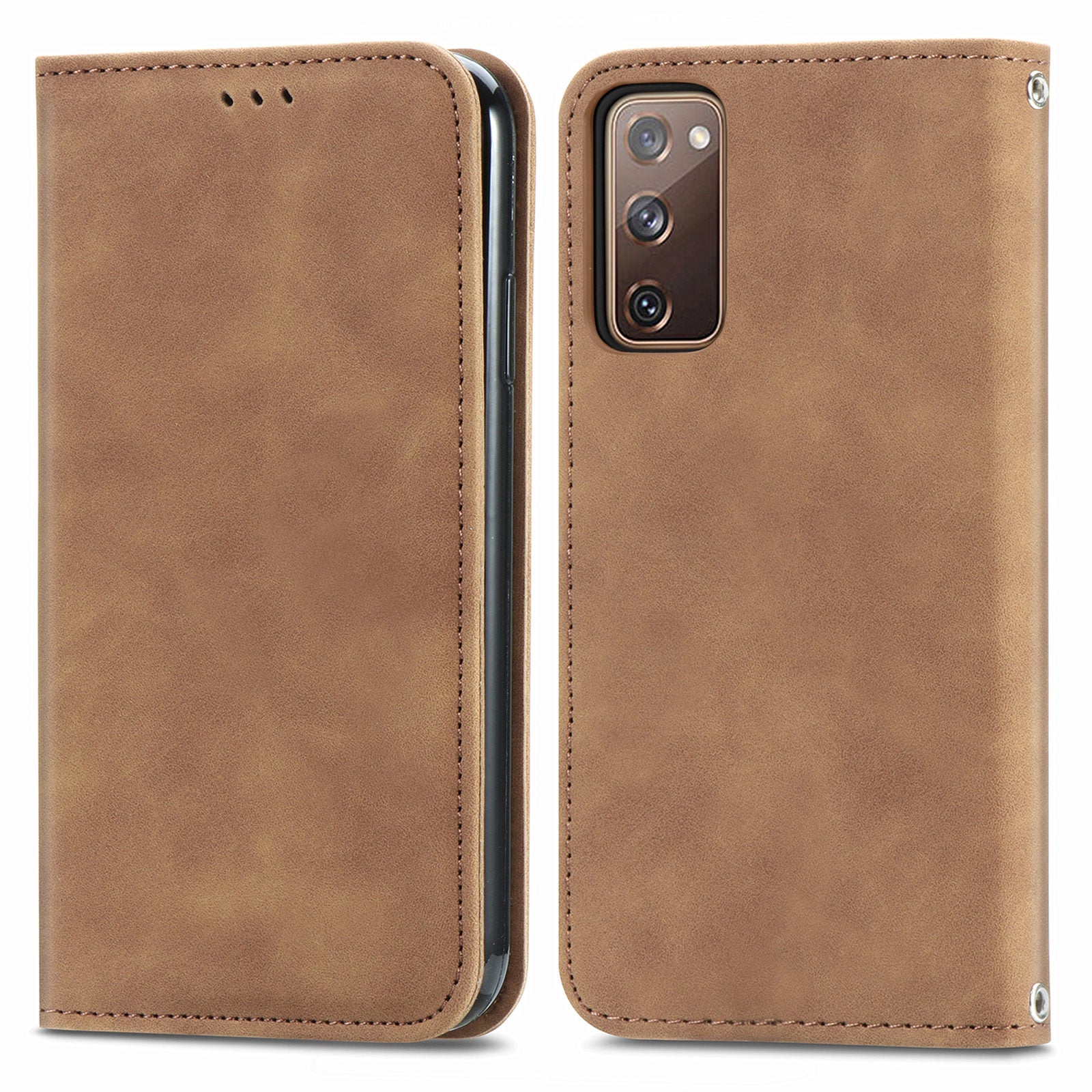 Auto-absorbed Vintage Style Leather Phone Case Cover for Samsung Galaxy S20 FE 4G/FE 5G/S20 Lite/S20 FE 2022  - Brown