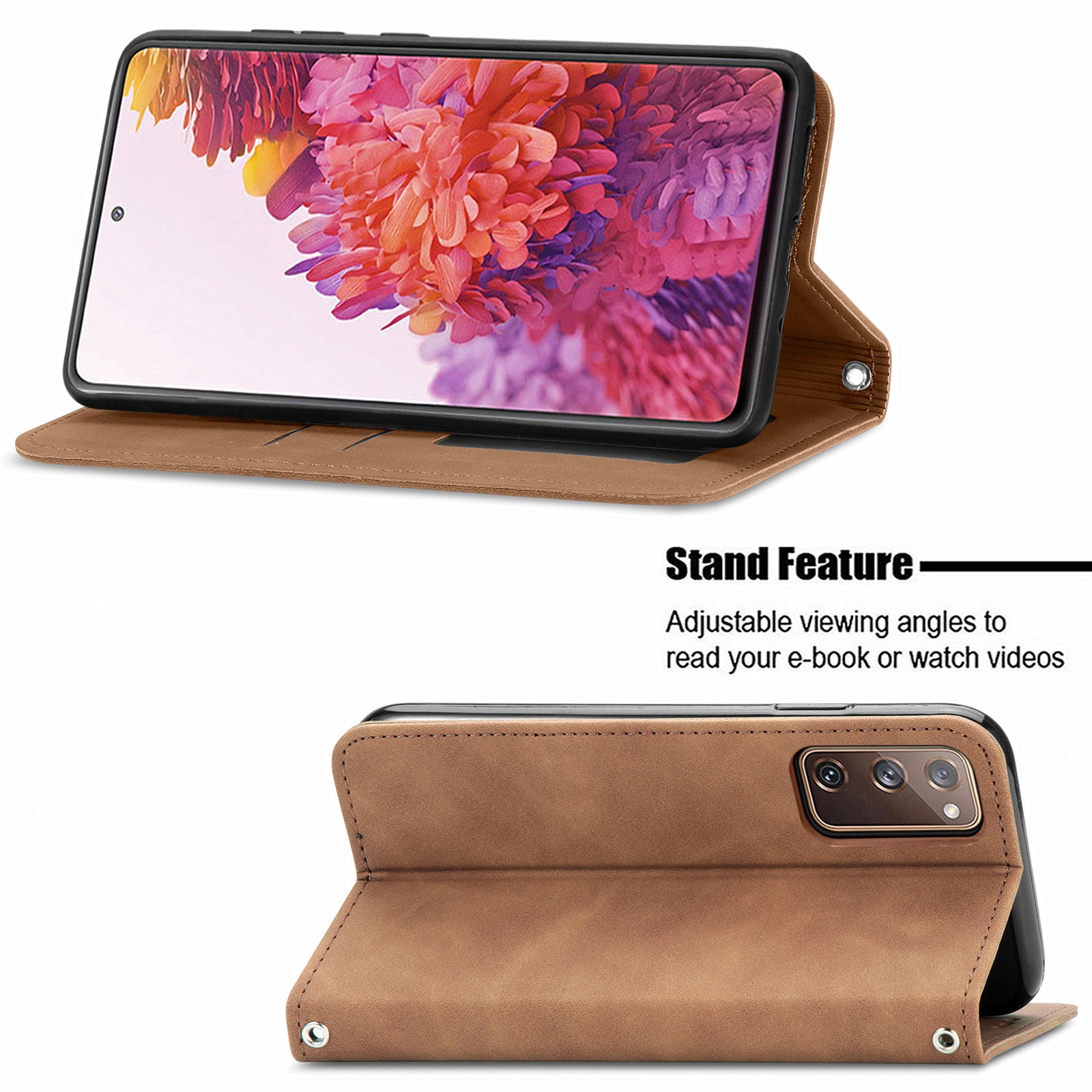 Auto-absorbed Vintage Style Leather Phone Case Cover for Samsung Galaxy S20 FE 4G/FE 5G/S20 Lite/S20 FE 2022  - Brown