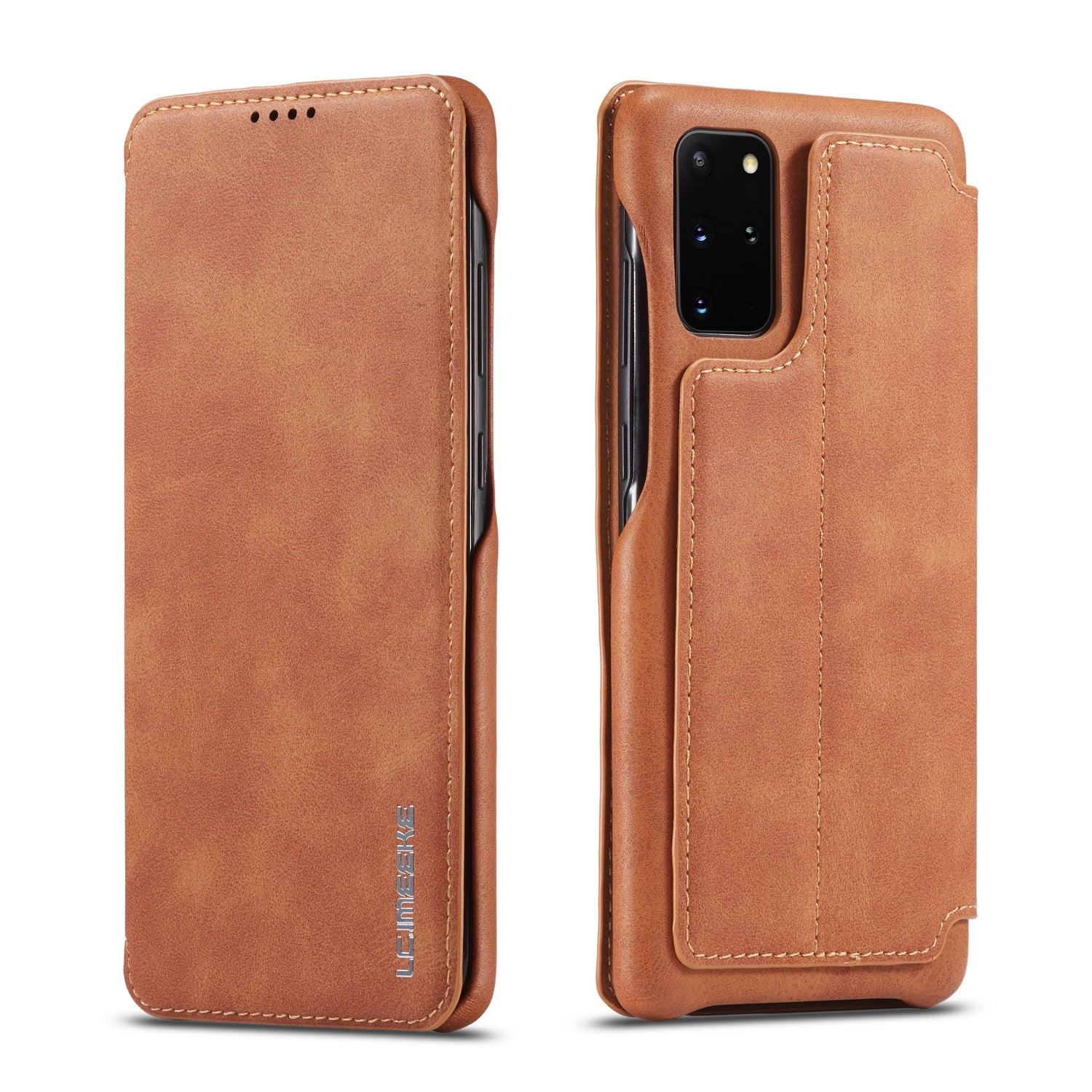 LC.IMEEKE Retro Style Leather Phone Case Cover with Card Holder for Samsung Galaxy S20 FE 4G/FE 5G/S20 Lite/S20 FE 2022 - Brown