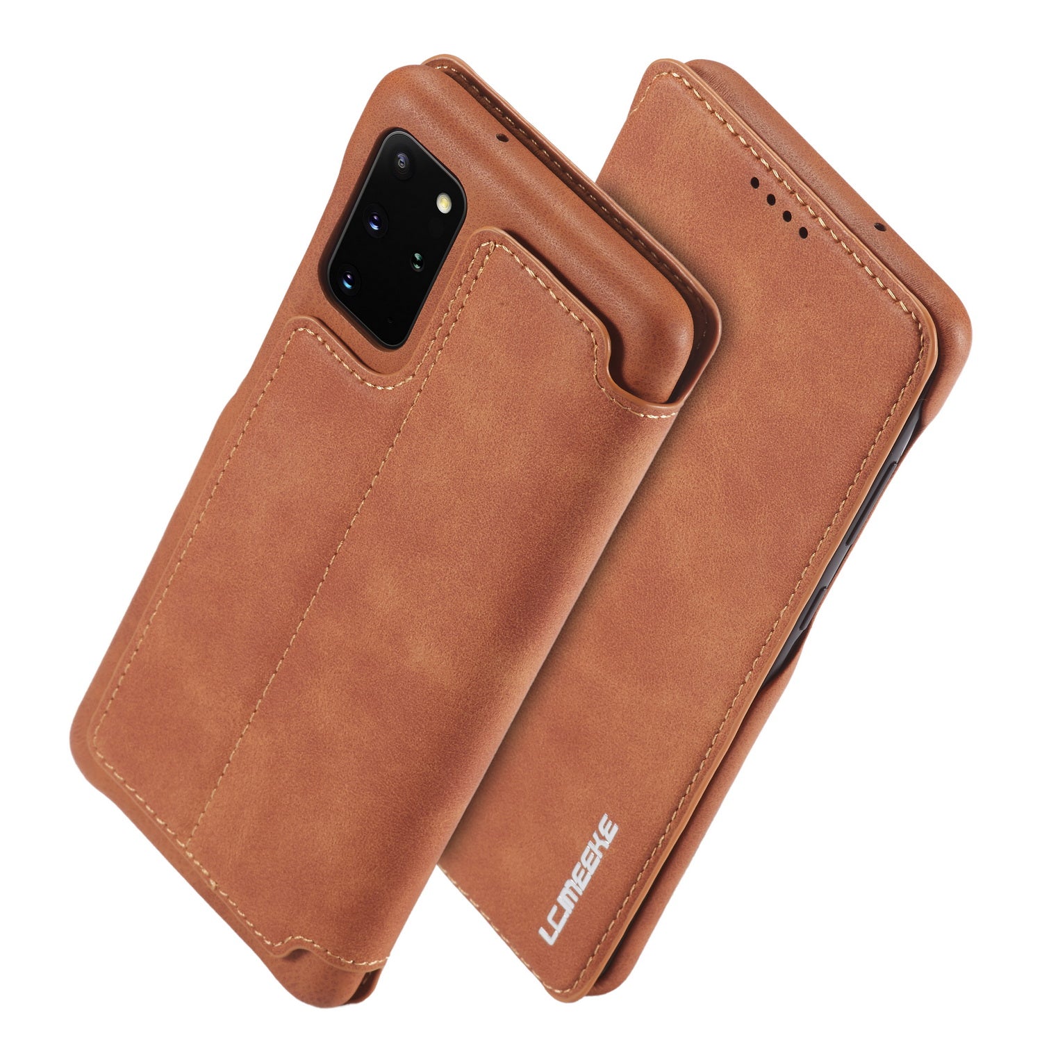 LC.IMEEKE Retro Style Leather Phone Case Cover with Card Holder for Samsung Galaxy S20 FE 4G/FE 5G/S20 Lite/S20 FE 2022 - Brown