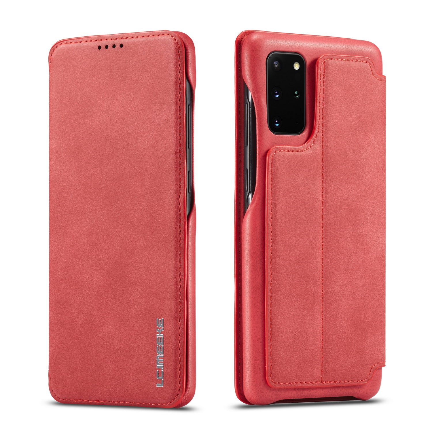 LC.IMEEKE Retro Style Leather Phone Case Cover with Card Holder for Samsung Galaxy S20 FE 4G/FE 5G/S20 Lite/S20 FE 2022 - Red