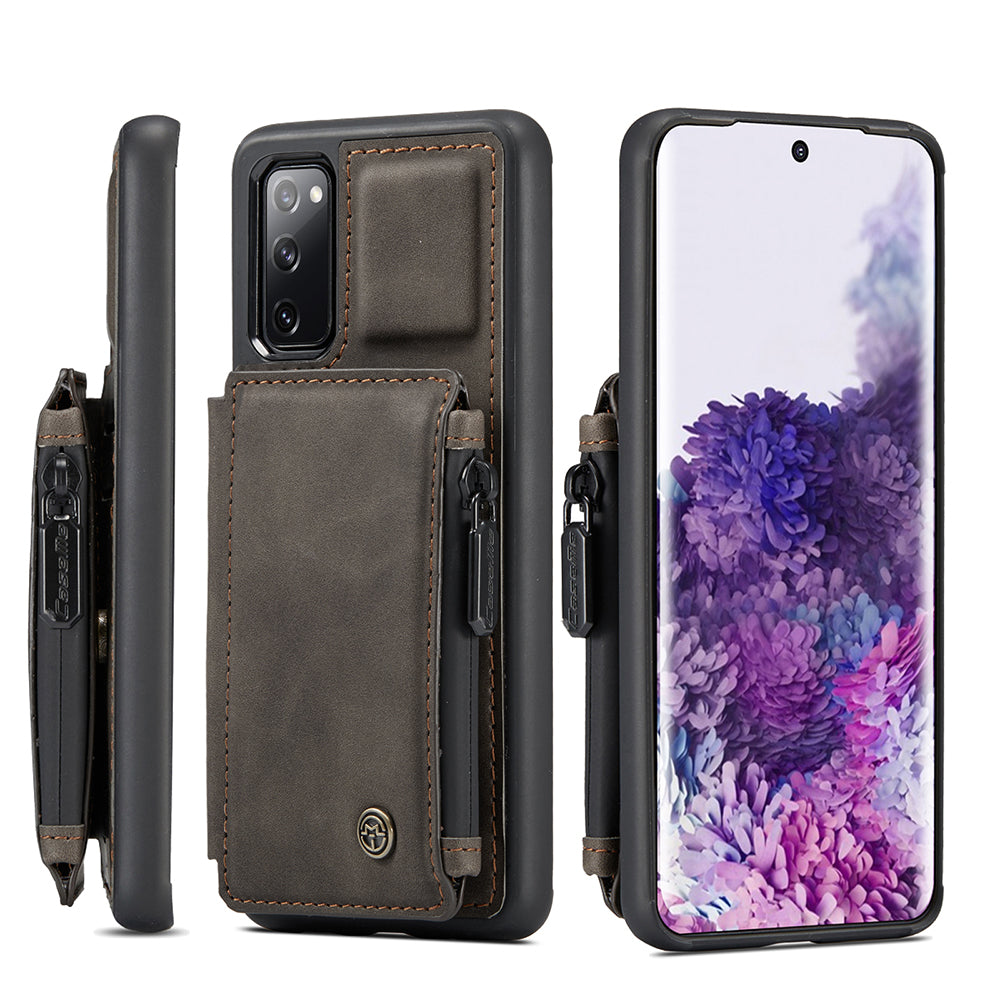 CASEME C20 Zipper Pocket Design PU Leather Coated TPU Wallet Phone Case for Samsung Galaxy S20 FE/S20 Fan Edition/S20 FE 5G/S20 Fan Edition 5G/S20 Lite/S20 FE 2022 - Coffee