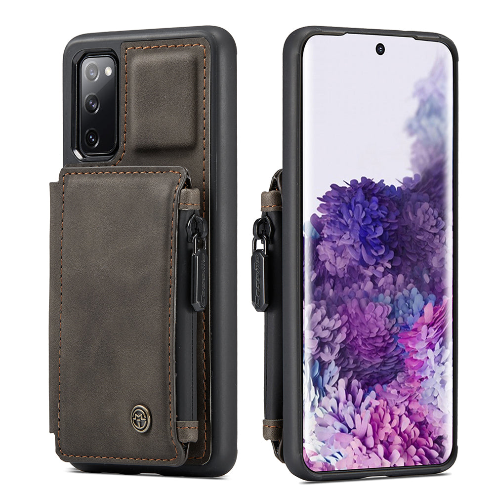 CASEME C20 Zipper Pocket Design PU Leather Coated TPU Wallet Phone Case for Samsung Galaxy S20 FE/S20 Fan Edition/S20 FE 5G/S20 Fan Edition 5G/S20 Lite/S20 FE 2022 - Coffee