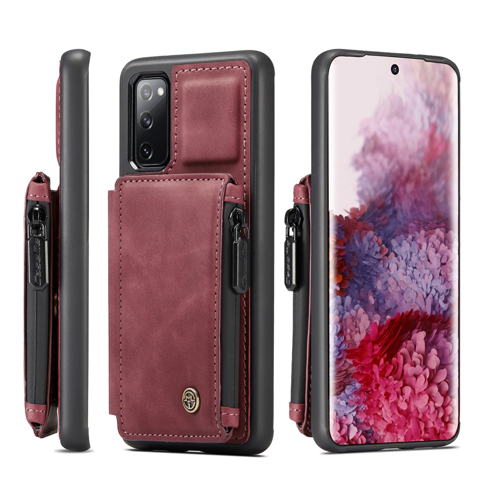 CASEME C20 Zipper Pocket Design PU Leather Coated TPU Wallet Phone Case for Samsung Galaxy S20 FE/S20 Fan Edition/S20 FE 5G/S20 Fan Edition 5G/S20 Lite/S20 FE 2022 - Wine Red