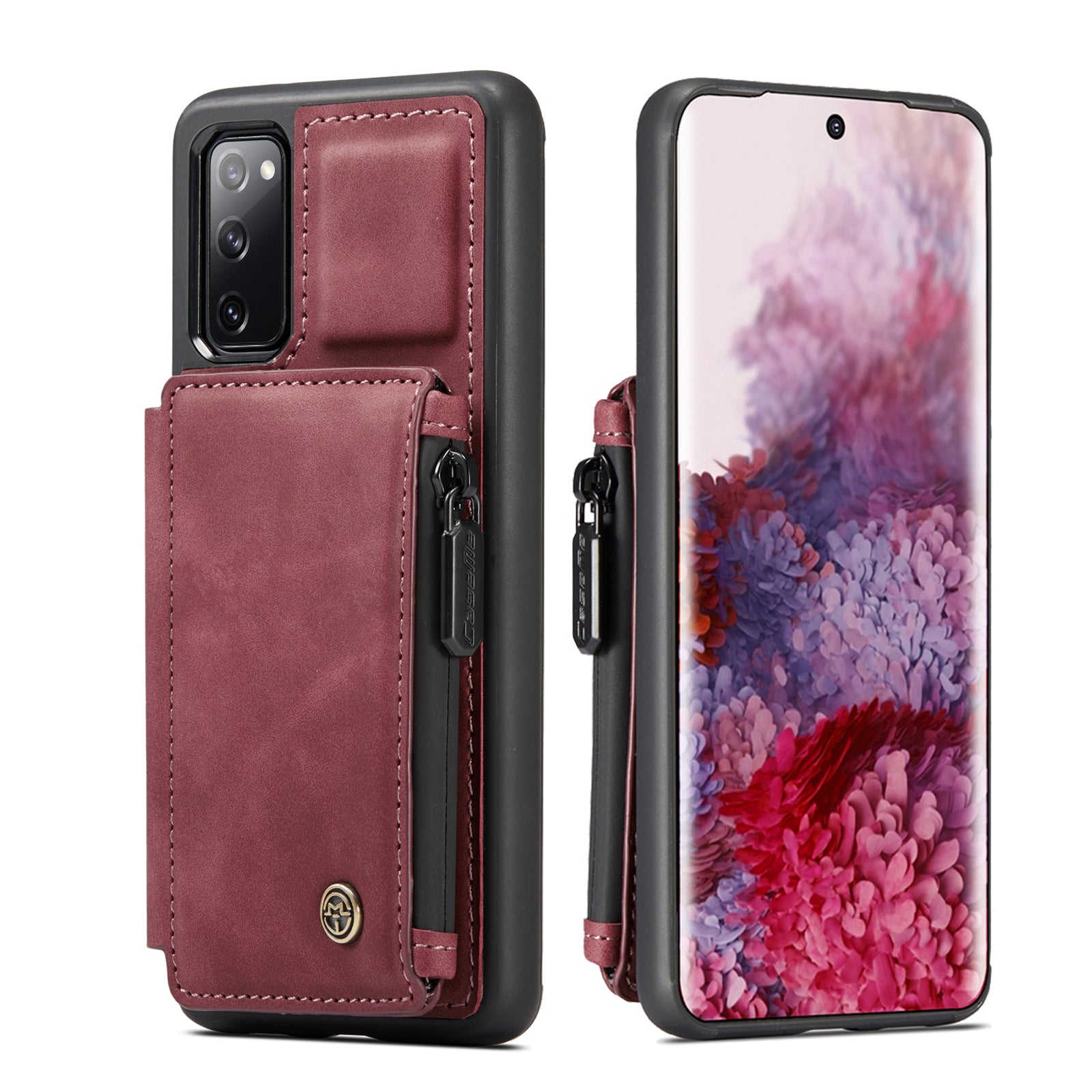 CASEME C20 Zipper Pocket Design PU Leather Coated TPU Wallet Phone Case for Samsung Galaxy S20 FE/S20 Fan Edition/S20 FE 5G/S20 Fan Edition 5G/S20 Lite/S20 FE 2022 - Wine Red