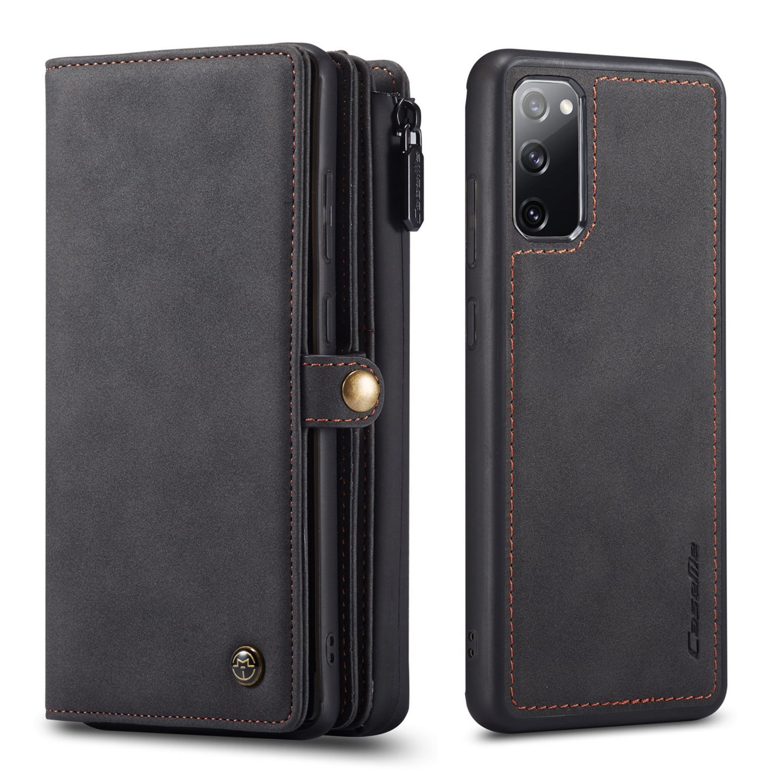 CASEME 018 Series Detachable 2-in-1 Matte Surface Leather Wallet Cover Case for Samsung Galaxy S20 FE/S20 Fan Edition/S20 FE 5G/S20 Fan Edition 5G/S20 Lite/S20 FE 2022 - Black