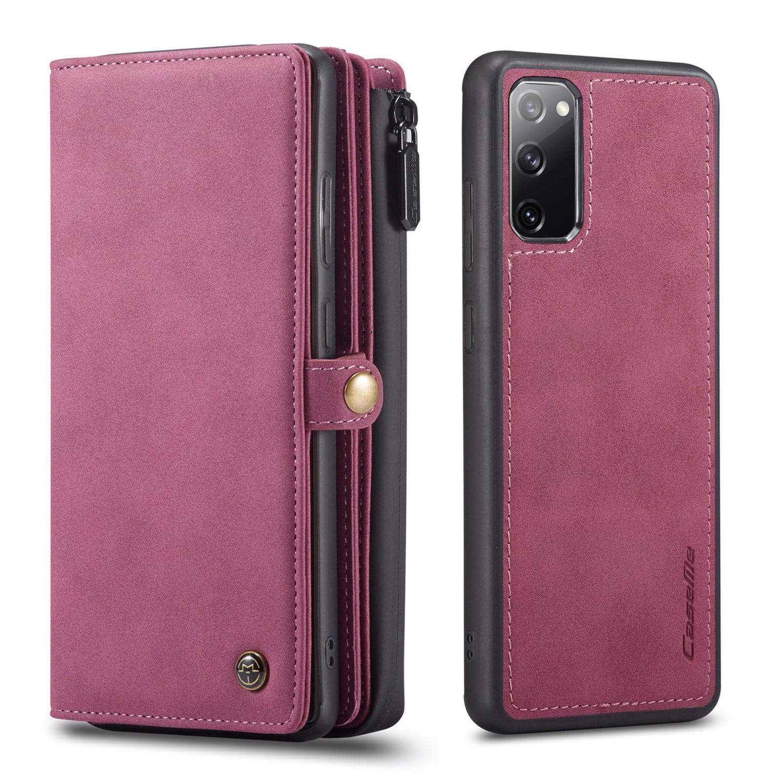 CASEME 018 Series Detachable 2-in-1 Matte Surface Leather Wallet Cover Case for Samsung Galaxy S20 FE/S20 Fan Edition/S20 FE 5G/S20 Fan Edition 5G/S20 Lite/S20 FE 2022 - Wine Red