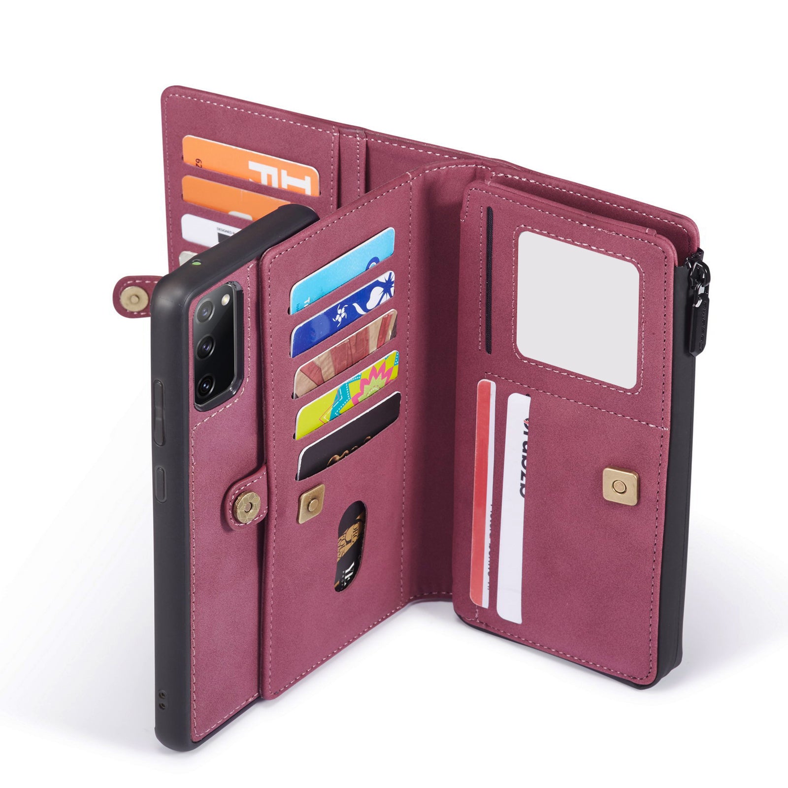 CASEME 018 Series Detachable 2-in-1 Matte Surface Leather Wallet Cover Case for Samsung Galaxy S20 FE/S20 Fan Edition/S20 FE 5G/S20 Fan Edition 5G/S20 Lite/S20 FE 2022 - Wine Red