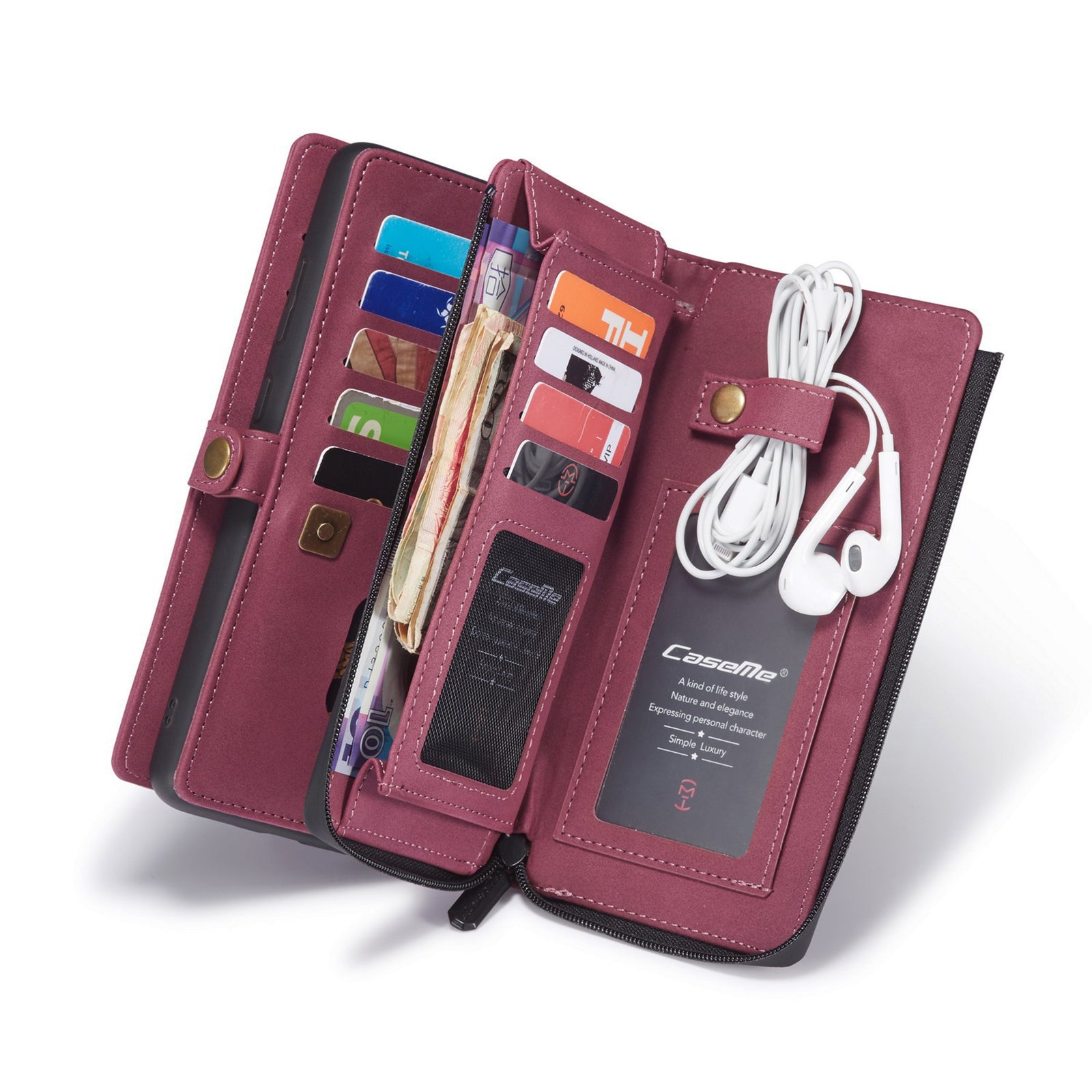 CASEME 018 Series Detachable 2-in-1 Matte Surface Leather Wallet Cover Case for Samsung Galaxy S20 FE/S20 Fan Edition/S20 FE 5G/S20 Fan Edition 5G/S20 Lite/S20 FE 2022 - Wine Red