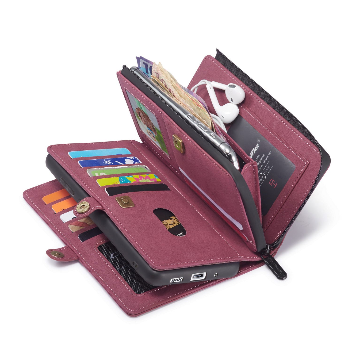 CASEME 018 Series Detachable 2-in-1 Matte Surface Leather Wallet Cover Case for Samsung Galaxy S20 FE/S20 Fan Edition/S20 FE 5G/S20 Fan Edition 5G/S20 Lite/S20 FE 2022 - Wine Red