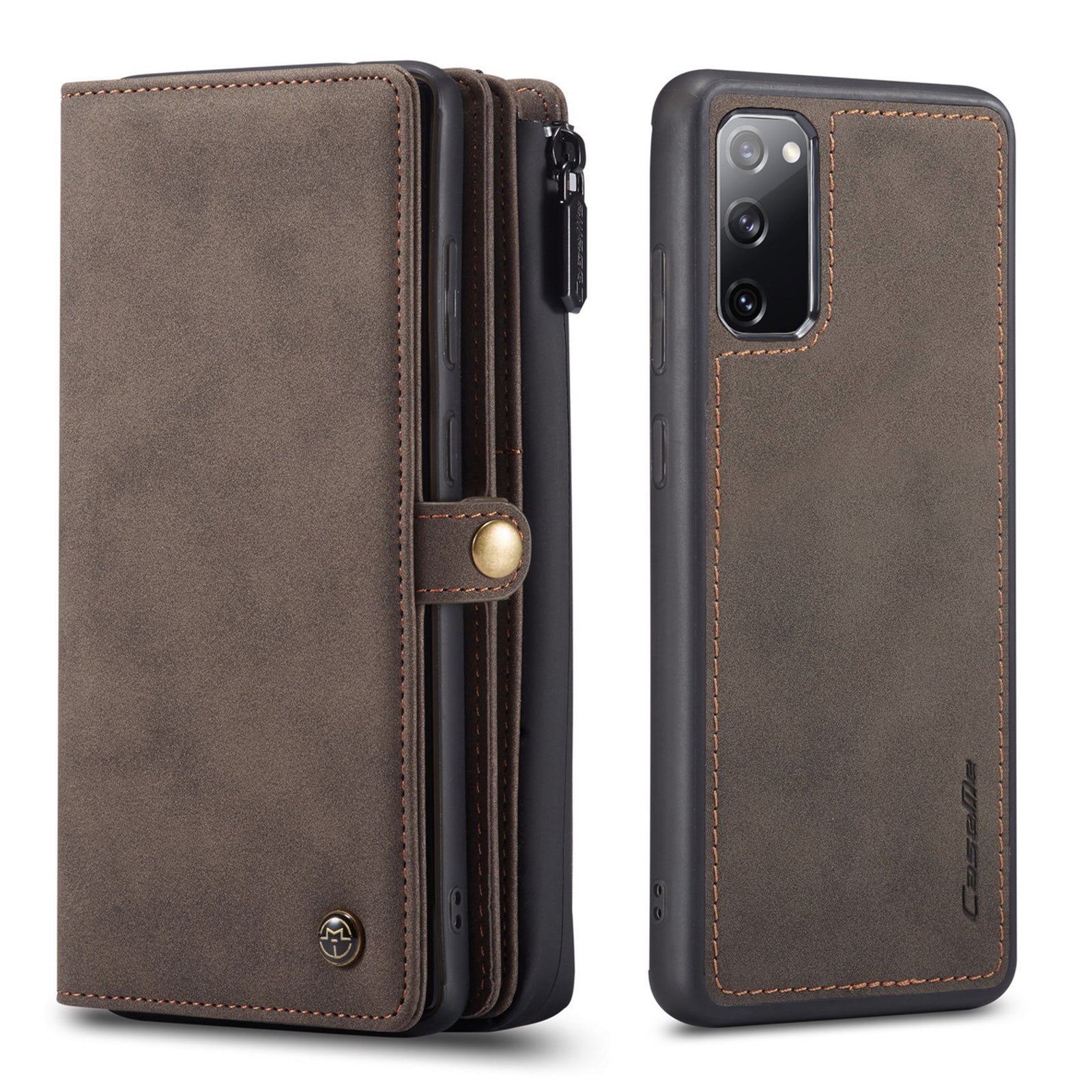 CASEME 018 Series Detachable 2-in-1 Matte Surface Leather Wallet Cover Case for Samsung Galaxy S20 FE/S20 Fan Edition/S20 FE 5G/S20 Fan Edition 5G/S20 Lite/S20 FE 2022 - Brown