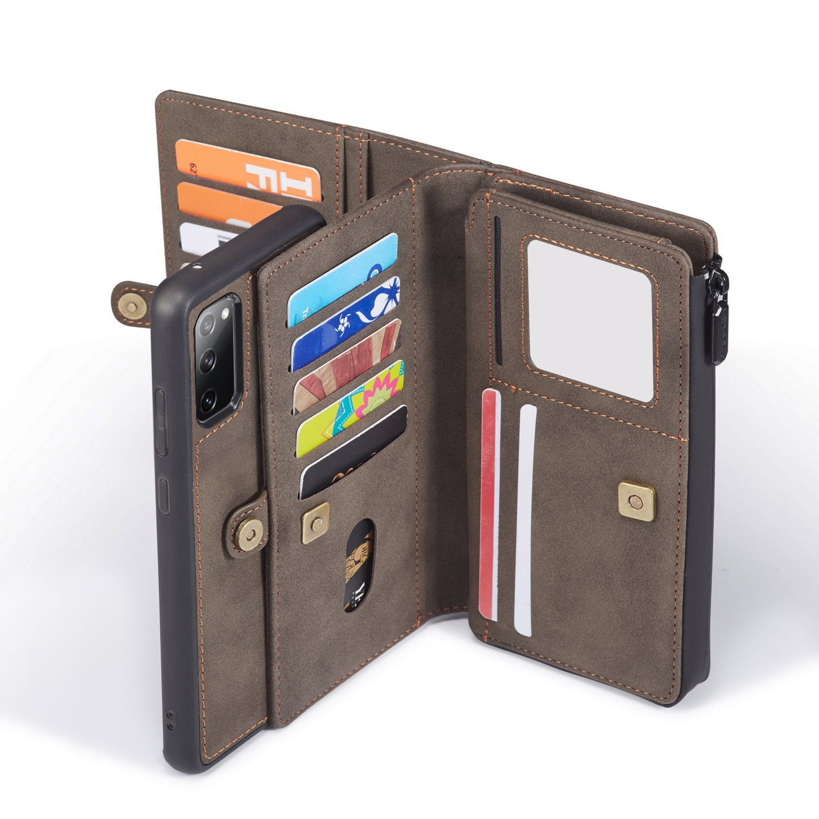 CASEME 018 Series Detachable 2-in-1 Matte Surface Leather Wallet Cover Case for Samsung Galaxy S20 FE/S20 Fan Edition/S20 FE 5G/S20 Fan Edition 5G/S20 Lite/S20 FE 2022 - Brown