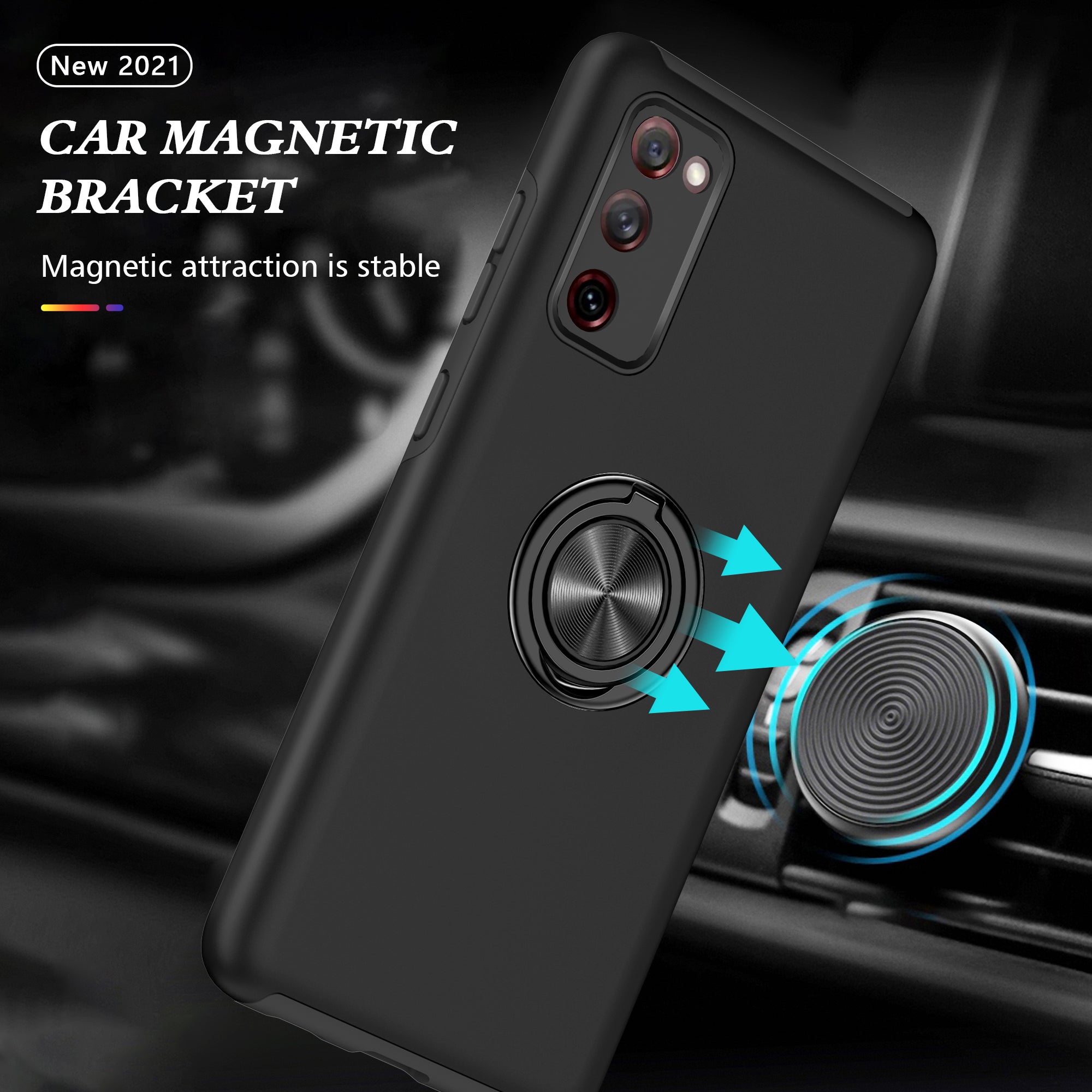 Ring Shape Kickstand Design Shock Absorption Hybrid Phone Case Cover for Samsung Galaxy S20 FE/S20 Fan Edition/S20 FE 5G/S20 Fan Edition 5G/S20 Lite/S20 FE 2022 - Black