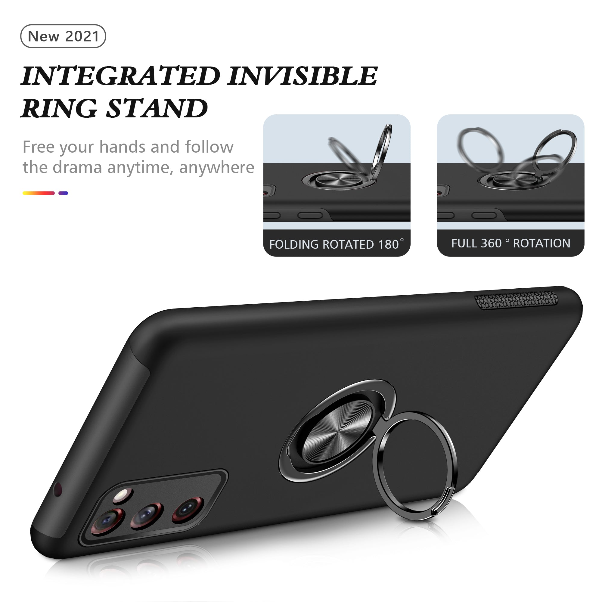 Ring Shape Kickstand Design Shock Absorption Hybrid Phone Case Cover for Samsung Galaxy S20 FE/S20 Fan Edition/S20 FE 5G/S20 Fan Edition 5G/S20 Lite/S20 FE 2022 - Black