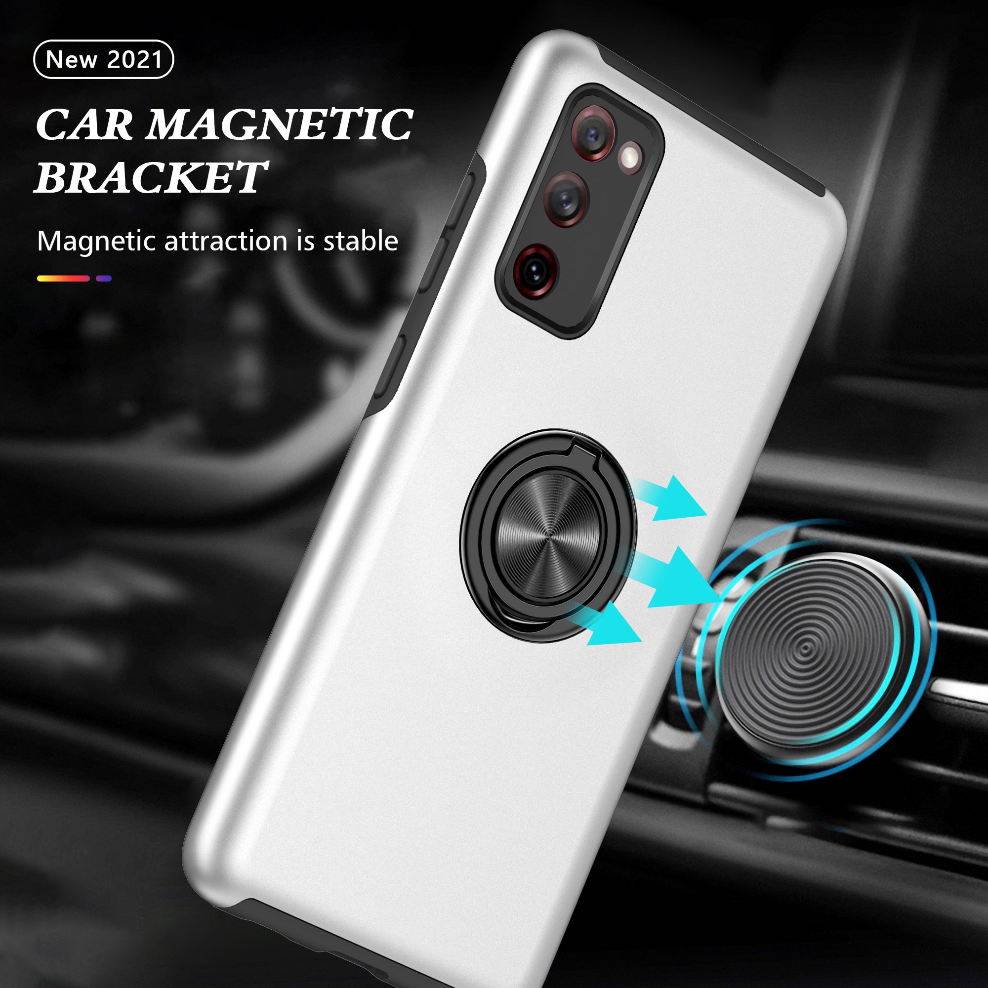 Ring Shape Kickstand Design Shock Absorption Hybrid Phone Case Cover for Samsung Galaxy S20 FE/S20 Fan Edition/S20 FE 5G/S20 Fan Edition 5G/S20 Lite/S20 FE 2022 - White