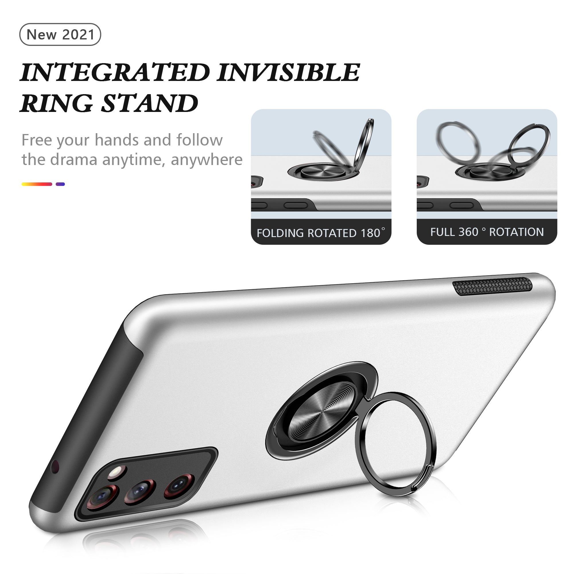 Ring Shape Kickstand Design Shock Absorption Hybrid Phone Case Cover for Samsung Galaxy S20 FE/S20 Fan Edition/S20 FE 5G/S20 Fan Edition 5G/S20 Lite/S20 FE 2022 - White