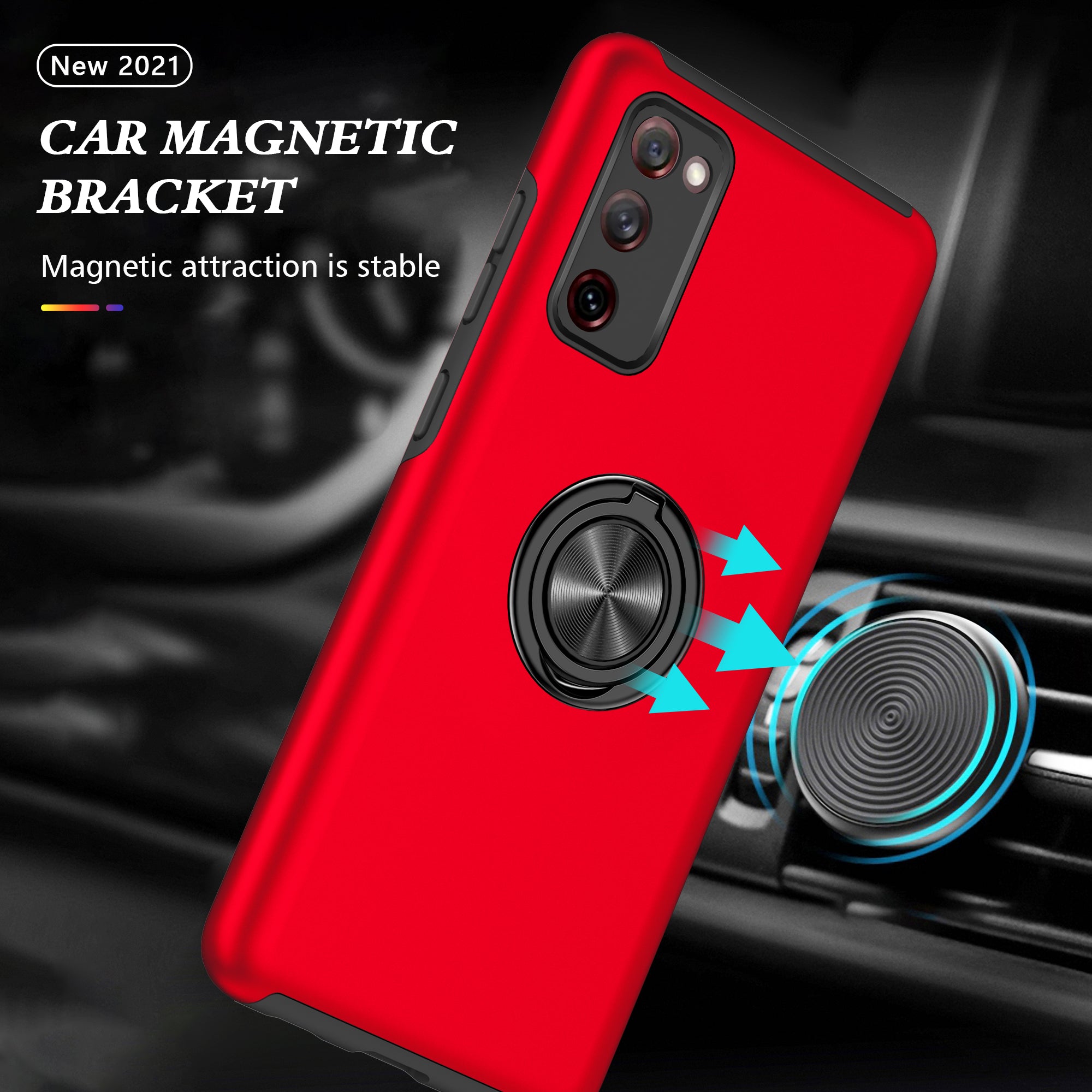 Ring Shape Kickstand Design Shock Absorption Hybrid Phone Case Cover for Samsung Galaxy S20 FE/S20 Fan Edition/S20 FE 5G/S20 Fan Edition 5G/S20 Lite/S20 FE 2022 - Red