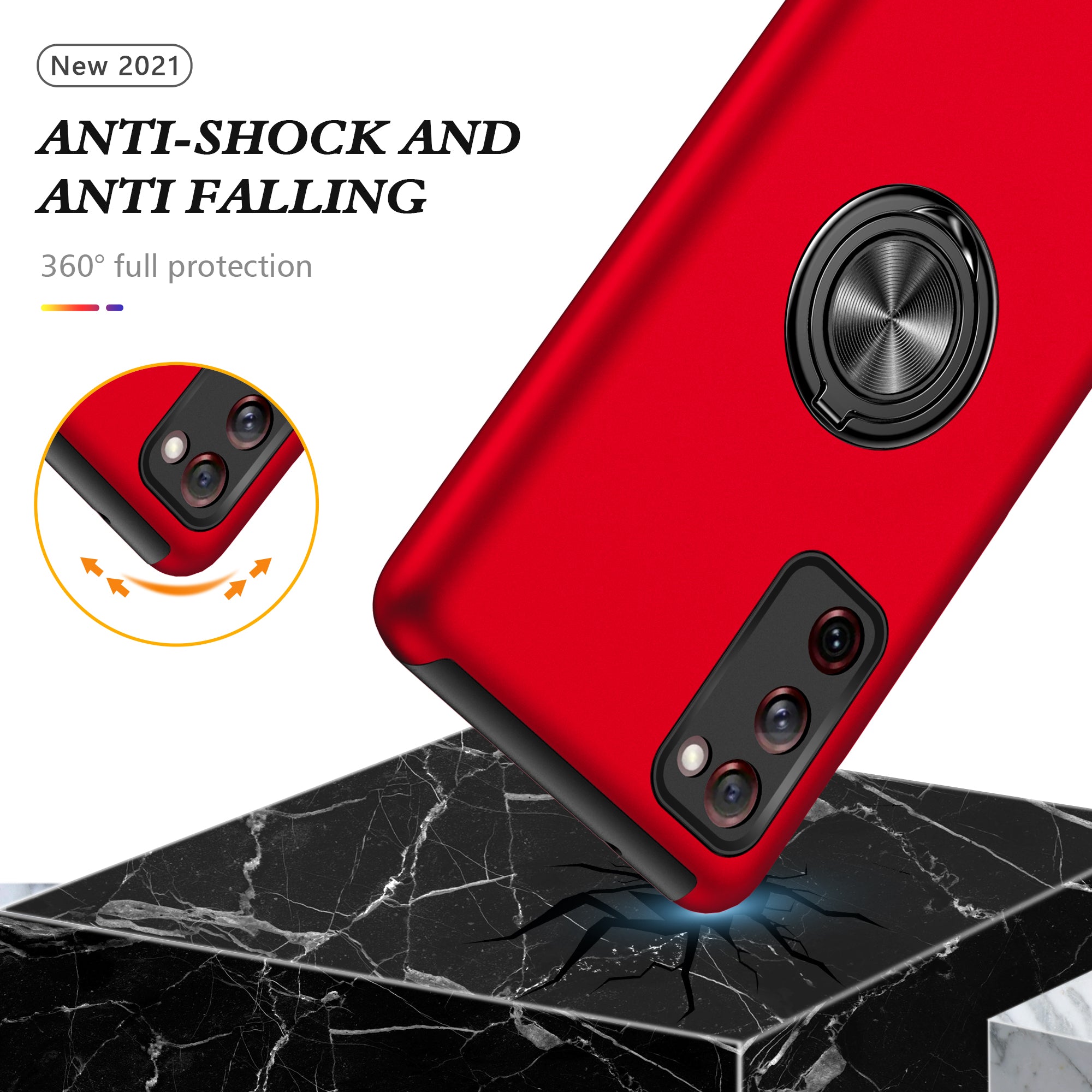 Ring Shape Kickstand Design Shock Absorption Hybrid Phone Case Cover for Samsung Galaxy S20 FE/S20 Fan Edition/S20 FE 5G/S20 Fan Edition 5G/S20 Lite/S20 FE 2022 - Red