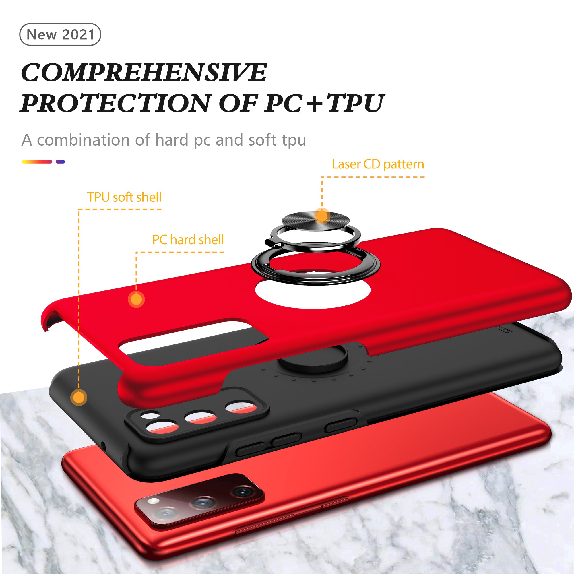 Ring Shape Kickstand Design Shock Absorption Hybrid Phone Case Cover for Samsung Galaxy S20 FE/S20 Fan Edition/S20 FE 5G/S20 Fan Edition 5G/S20 Lite/S20 FE 2022 - Red