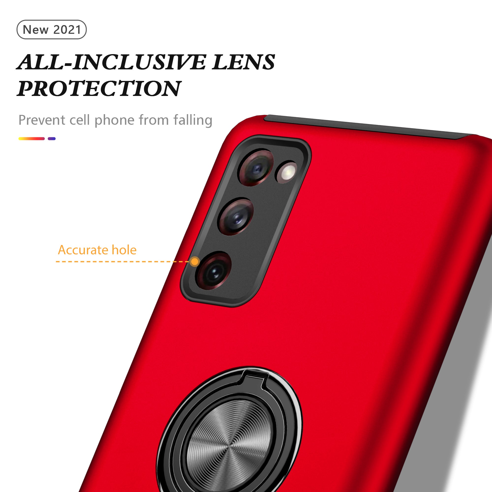 Ring Shape Kickstand Design Shock Absorption Hybrid Phone Case Cover for Samsung Galaxy S20 FE/S20 Fan Edition/S20 FE 5G/S20 Fan Edition 5G/S20 Lite/S20 FE 2022 - Red